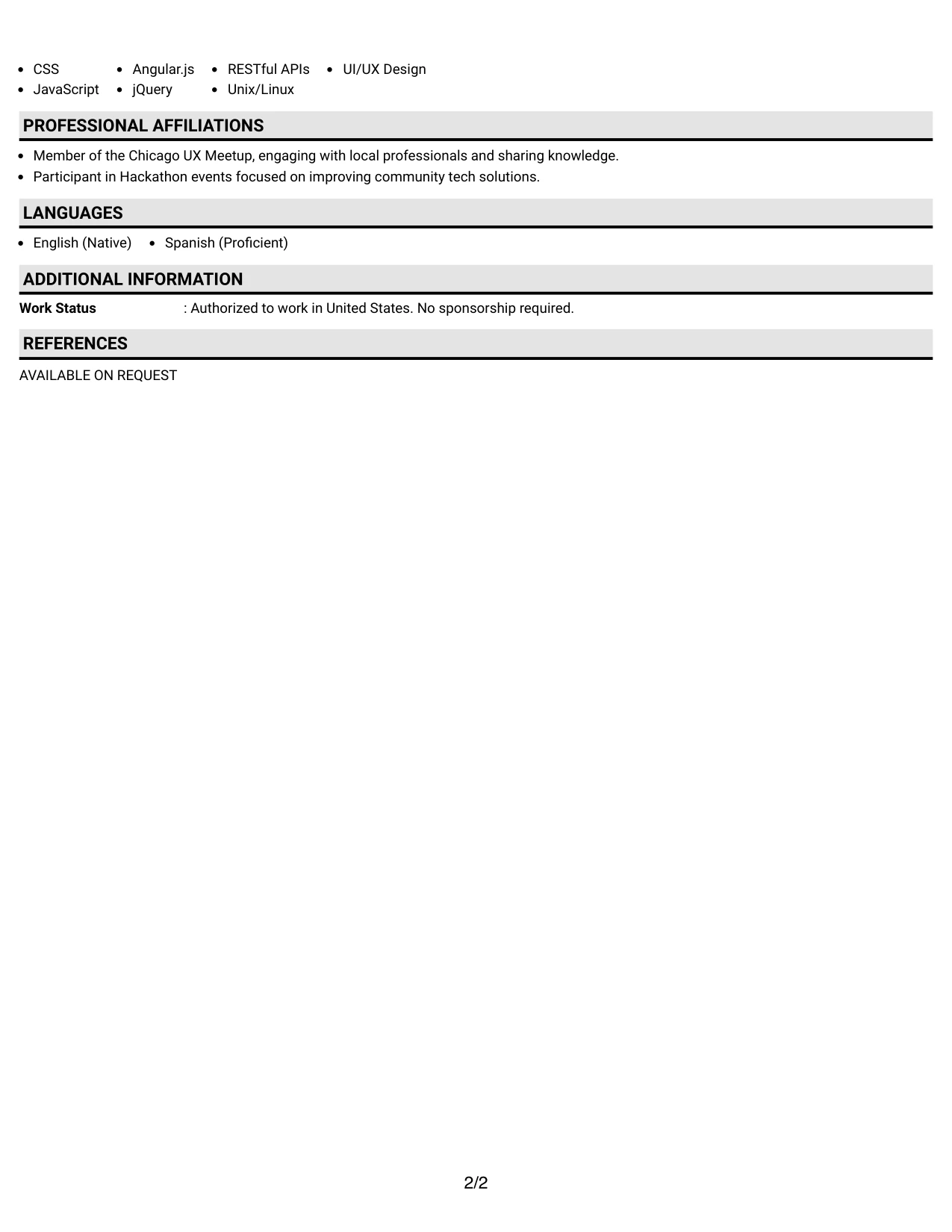 Resume Example Page 2
