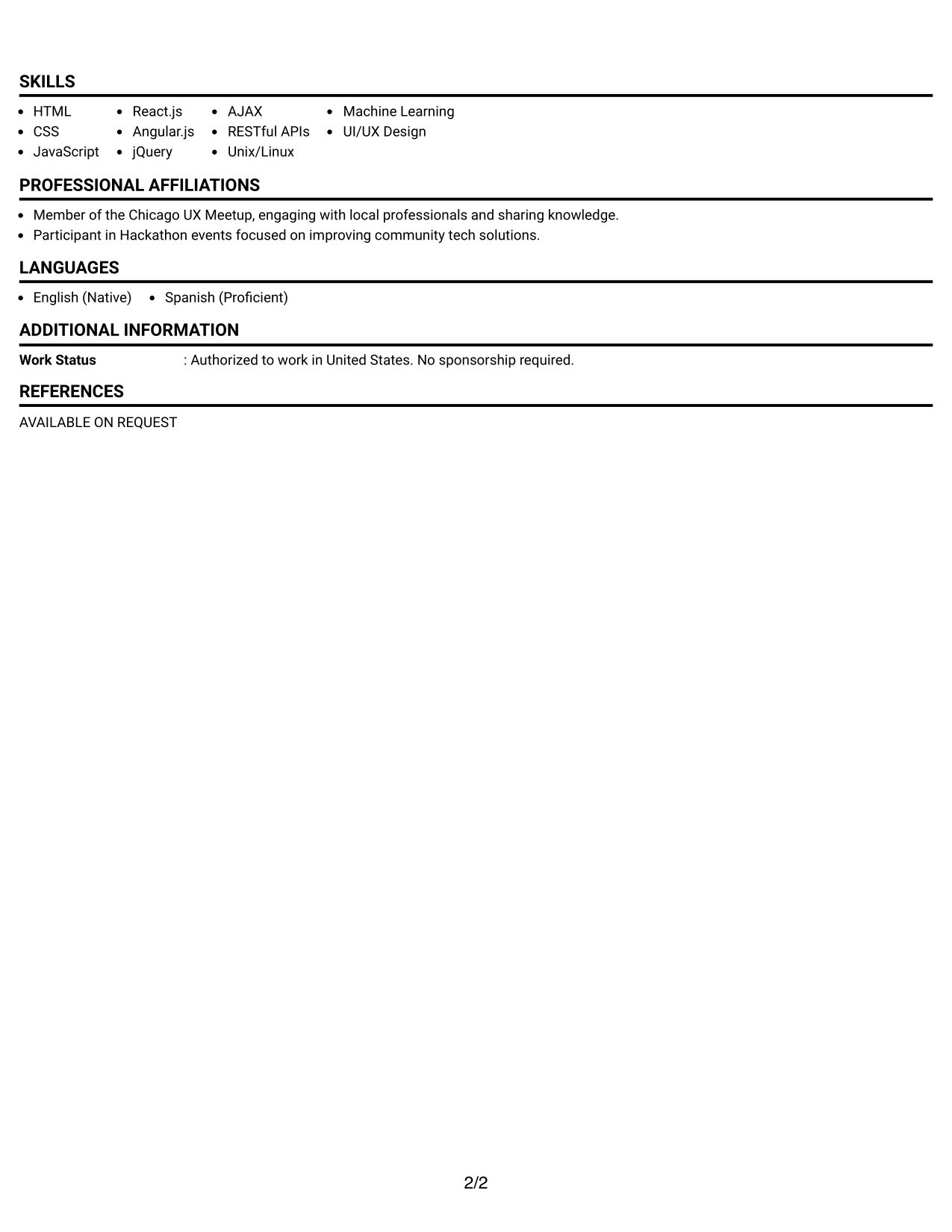 Resume Example Page 2