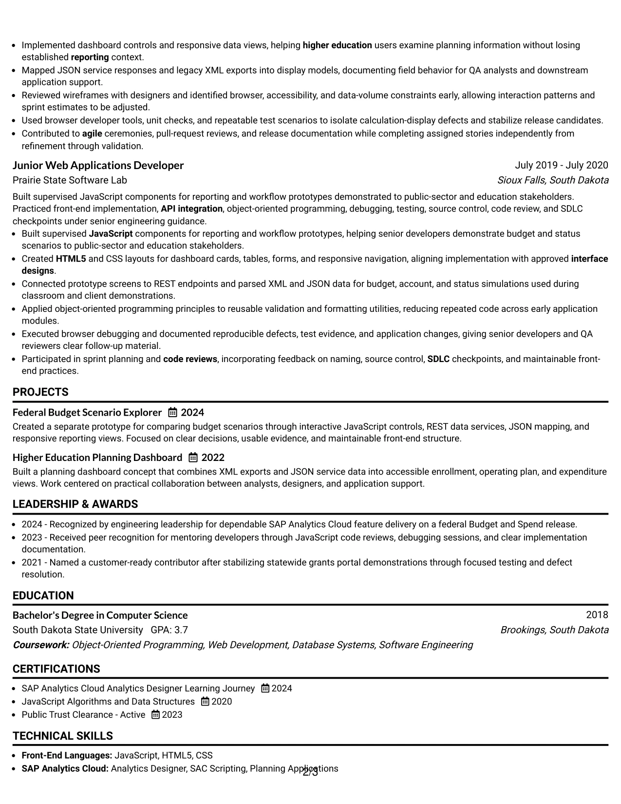 Resume Example Page 2