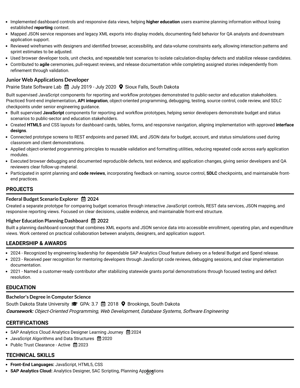Resume Example Page 2