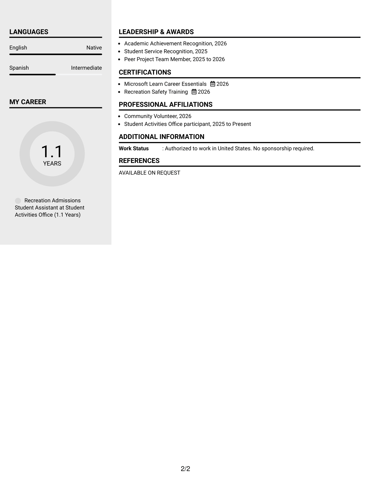 Resume Example Page 2