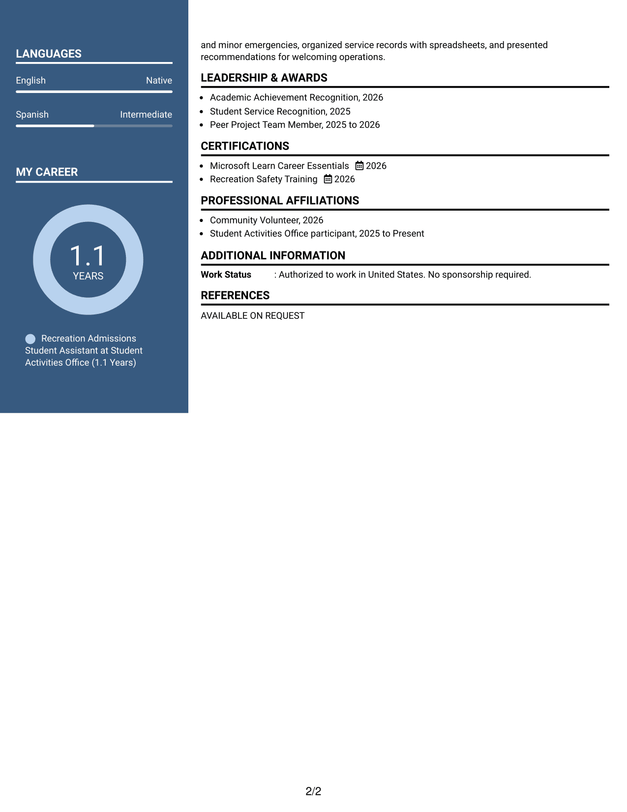 Resume Example Page 2