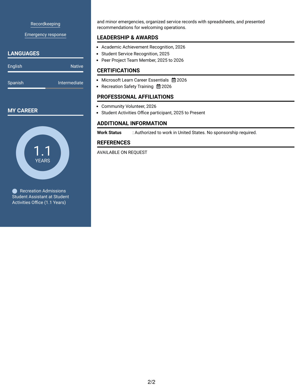 Resume Example Page 2