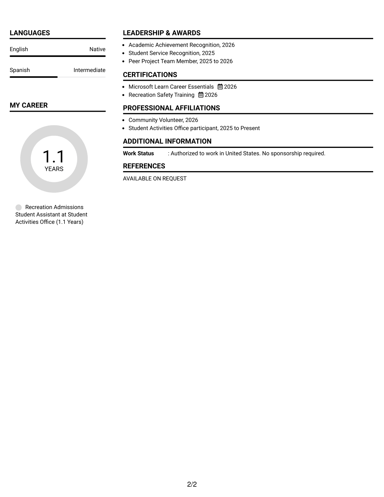 Resume Example Page 2
