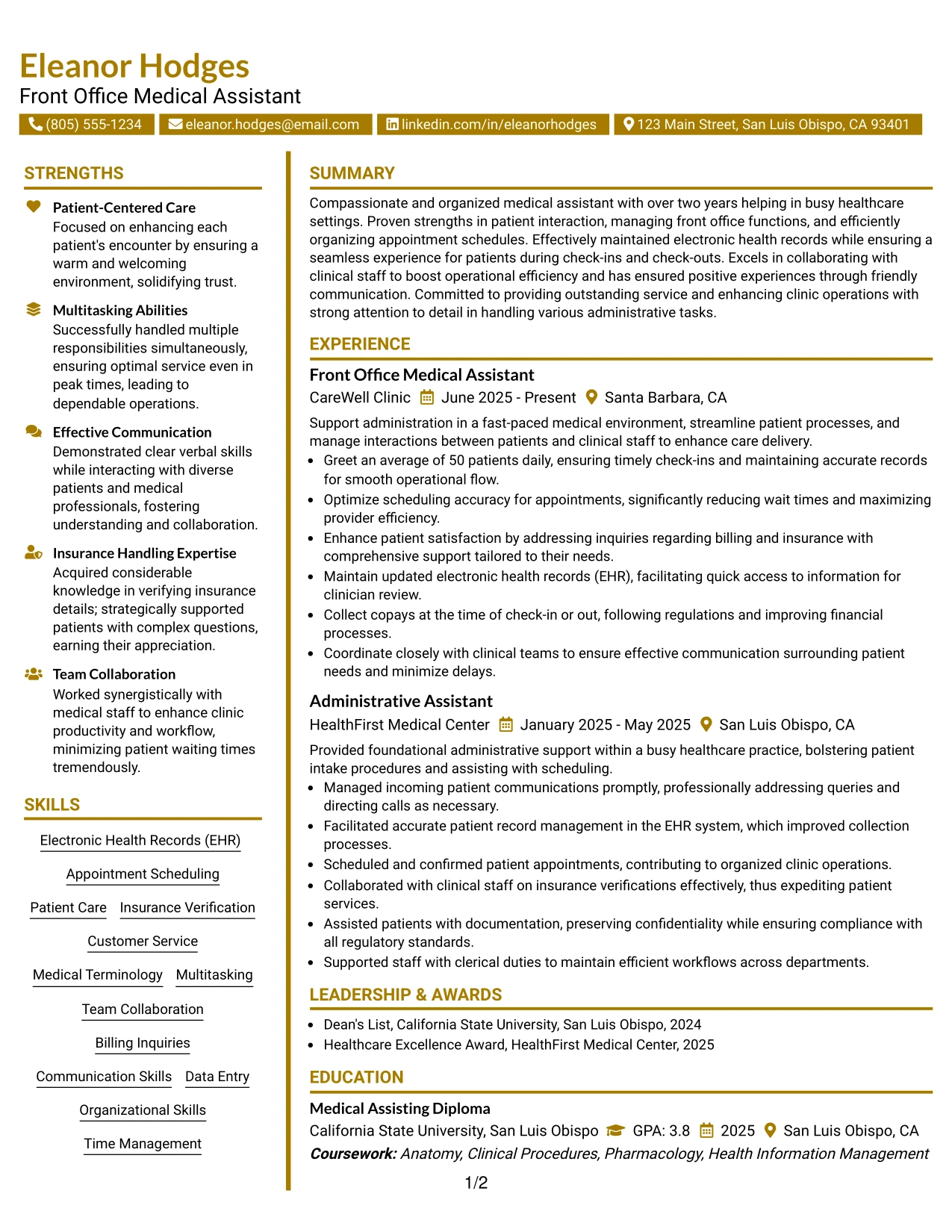 Resume Example Page 1