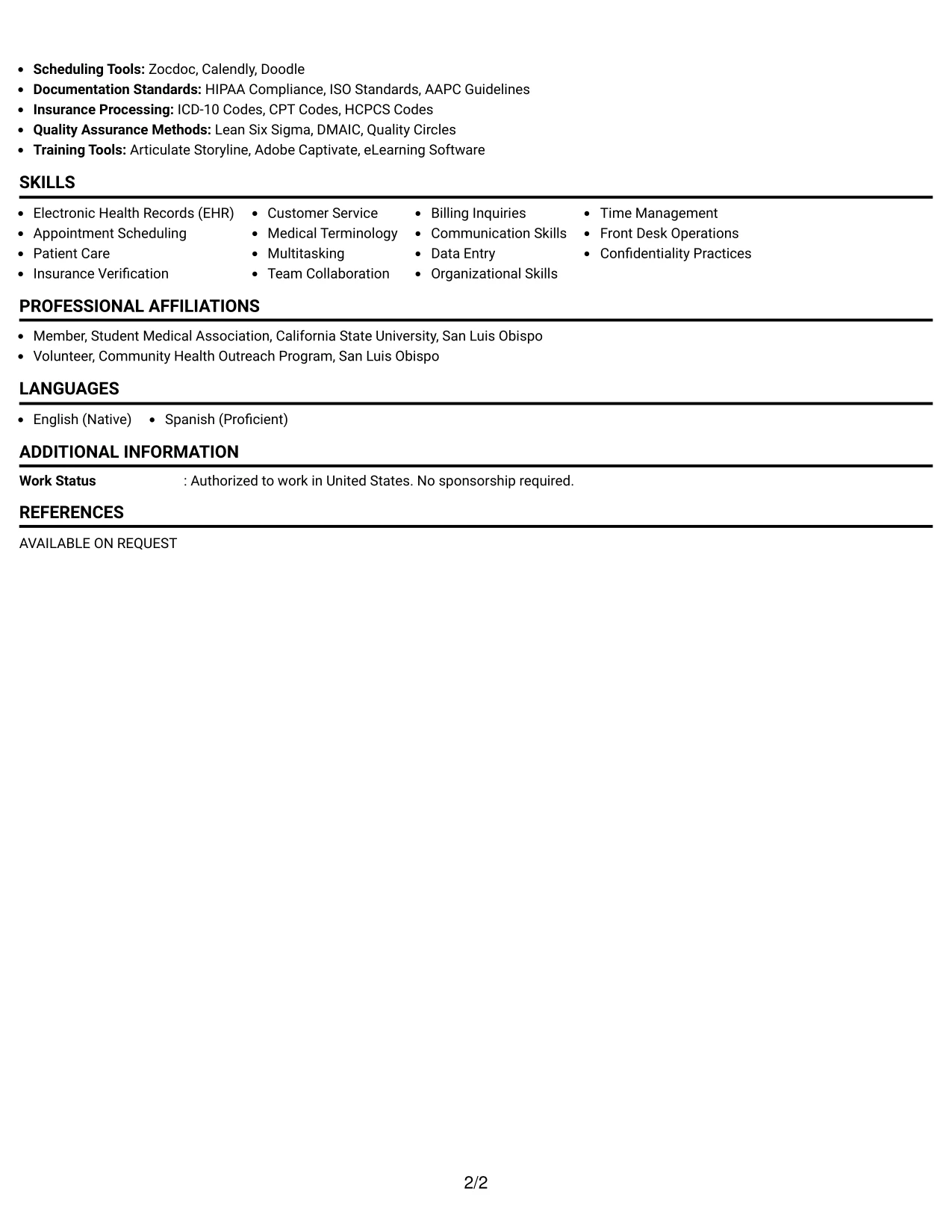 Resume Example Page 2
