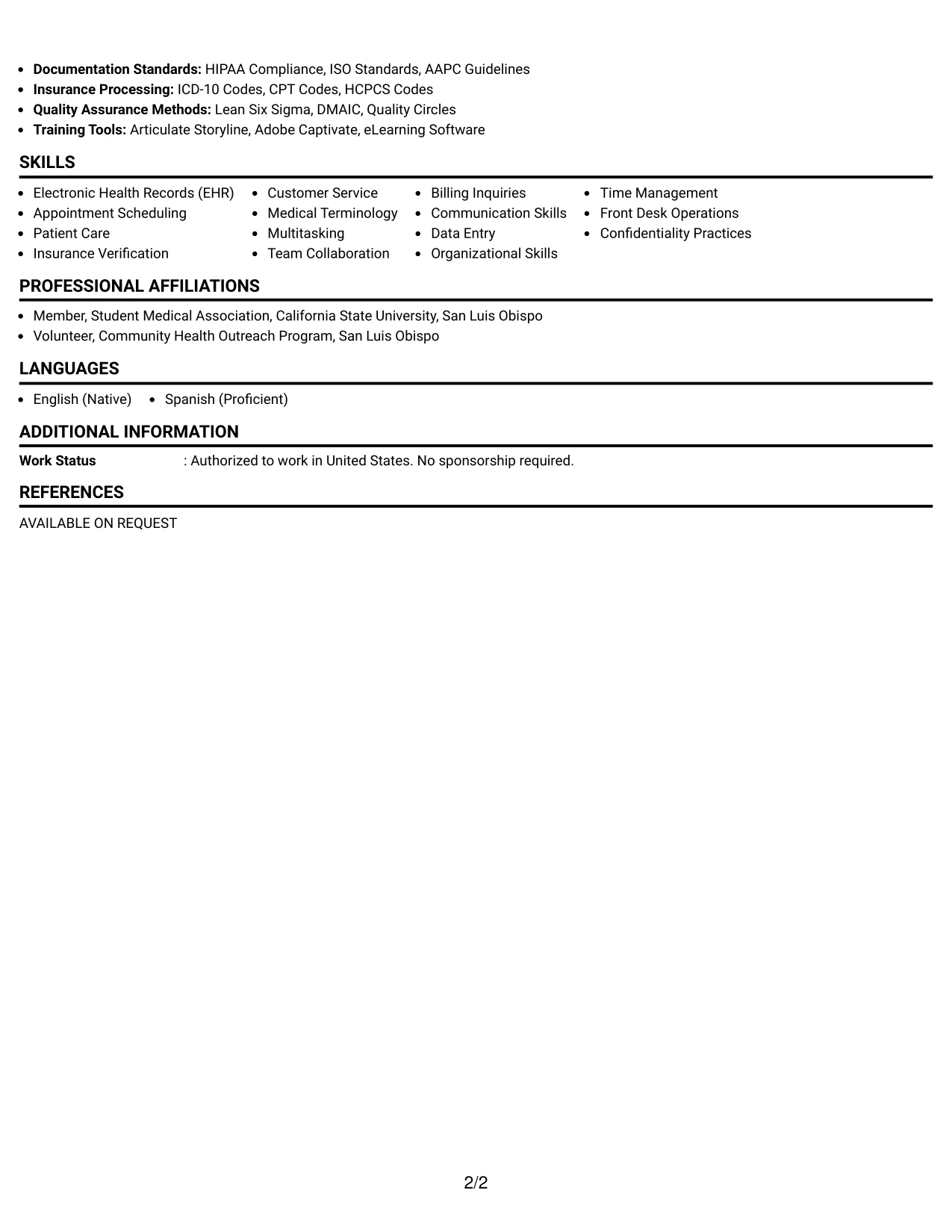 Resume Example Page 2