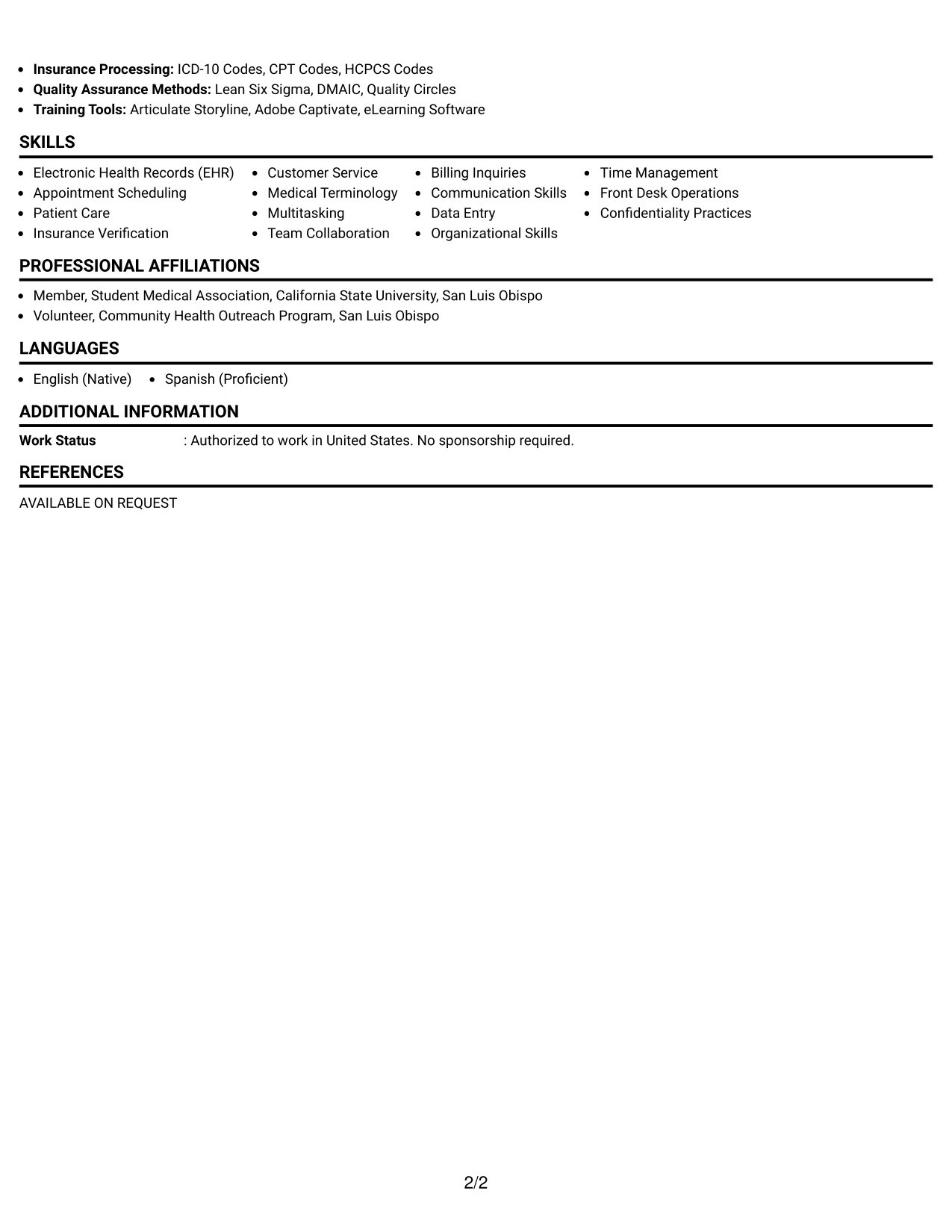 Resume Example Page 2