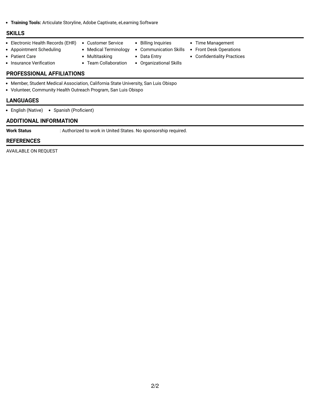 Resume Example Page 2