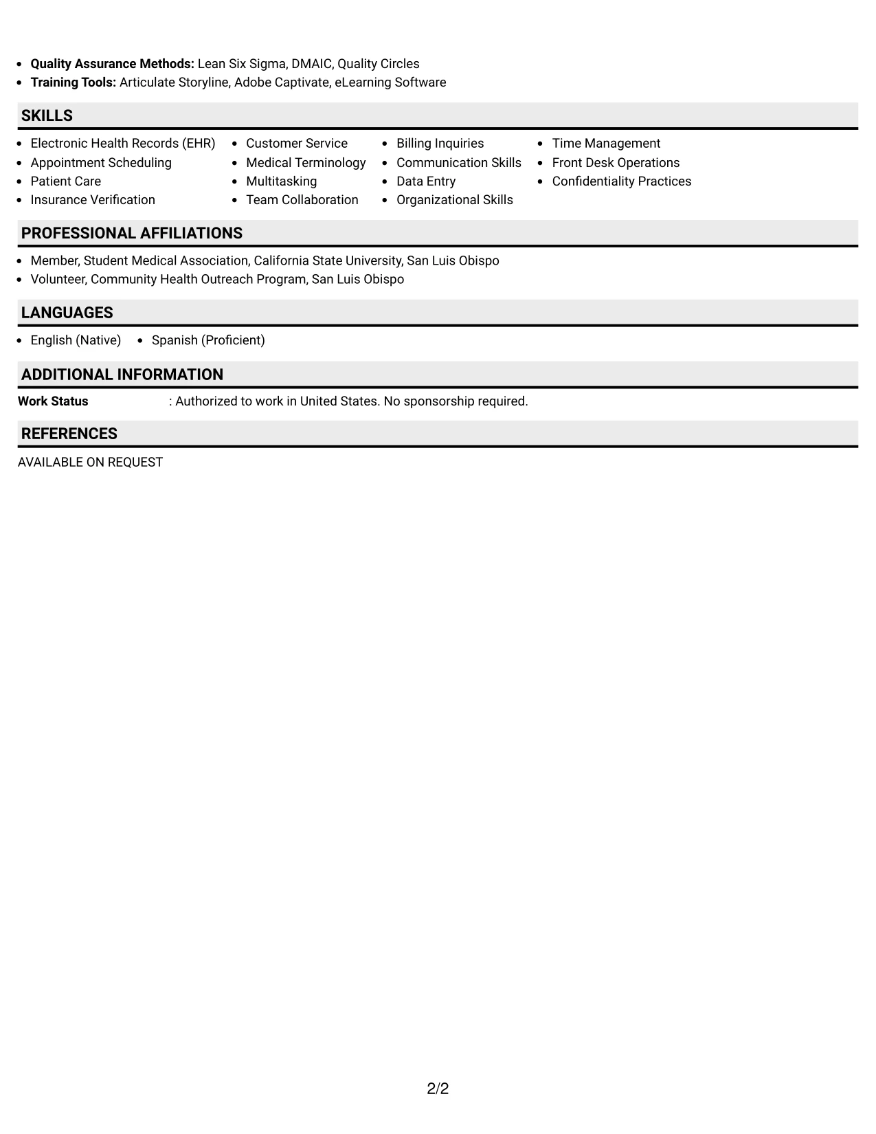 Resume Example Page 2