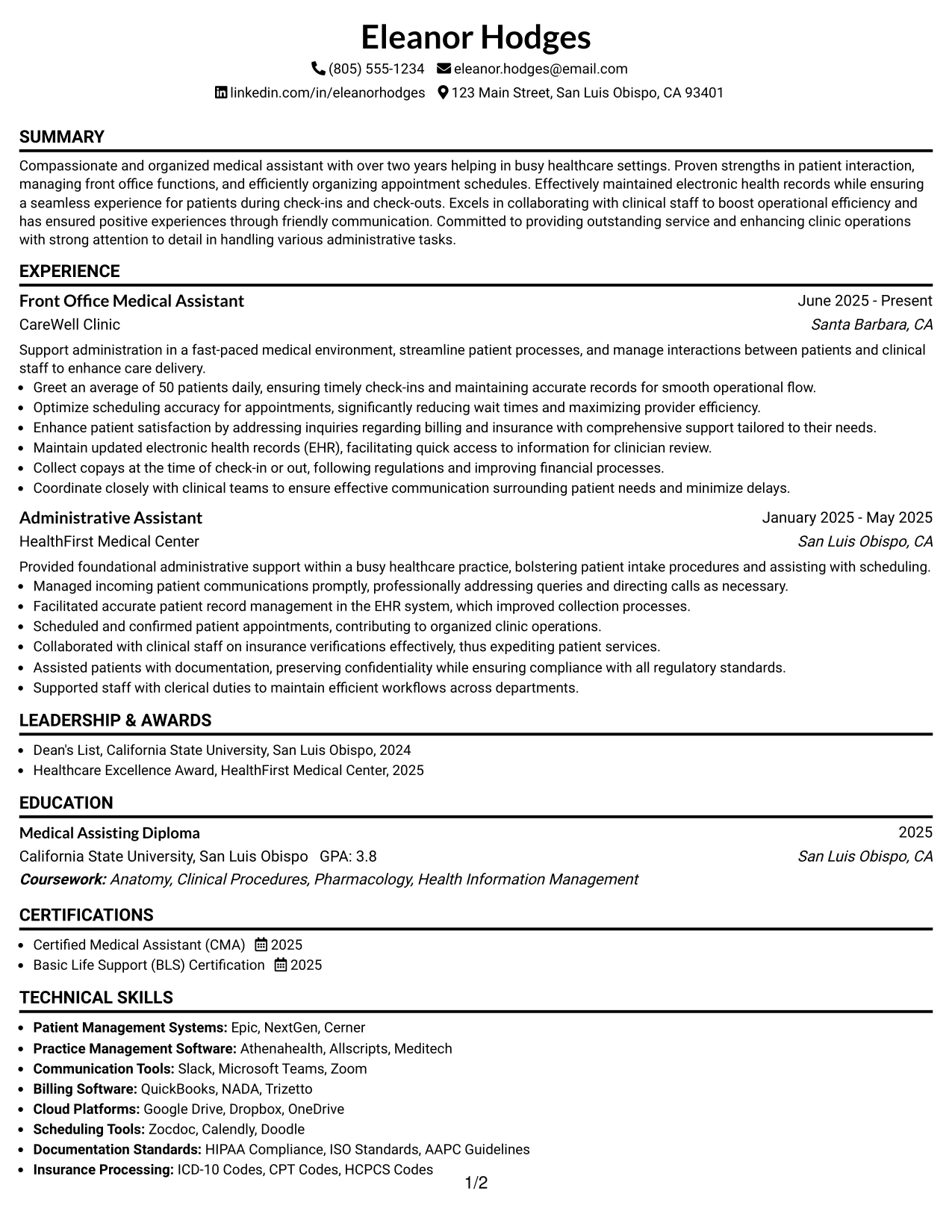 Resume Example Page 1