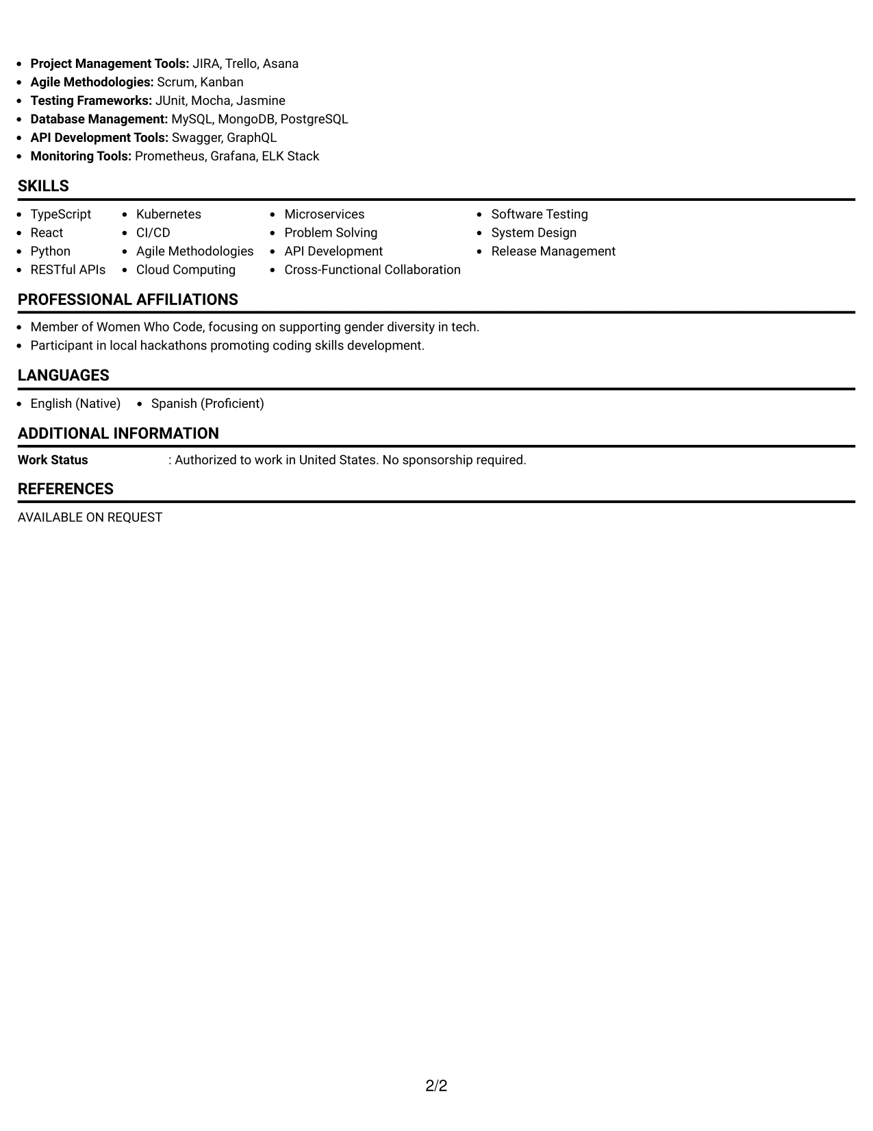 Resume Example Page 2