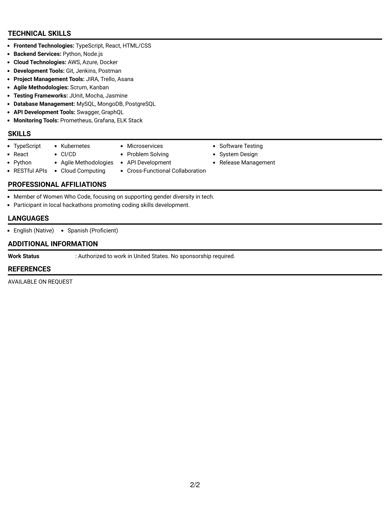 Resume Example Page 2