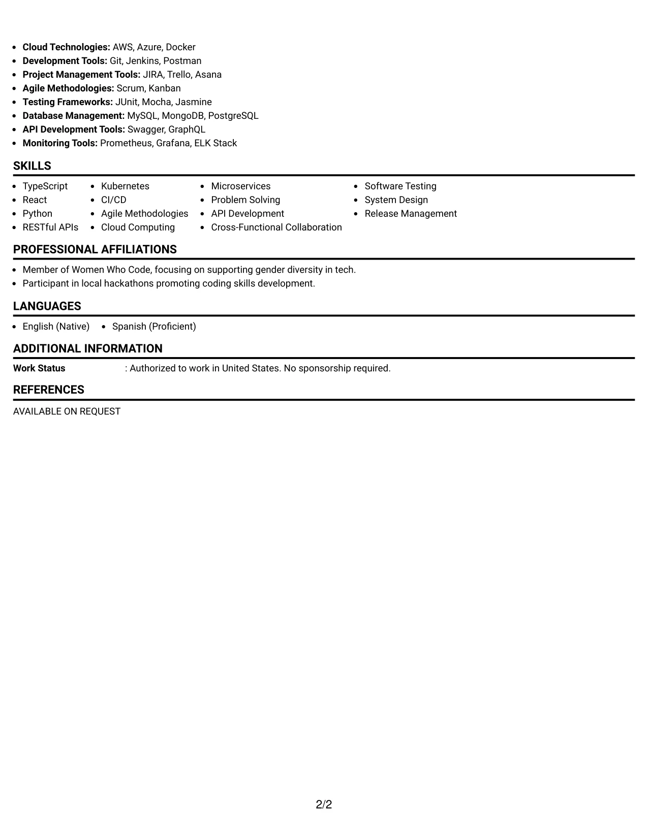 Resume Example Page 2