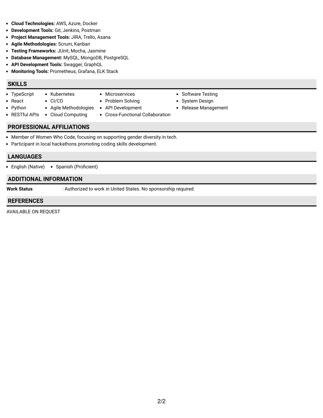 Resume Example Page 2
