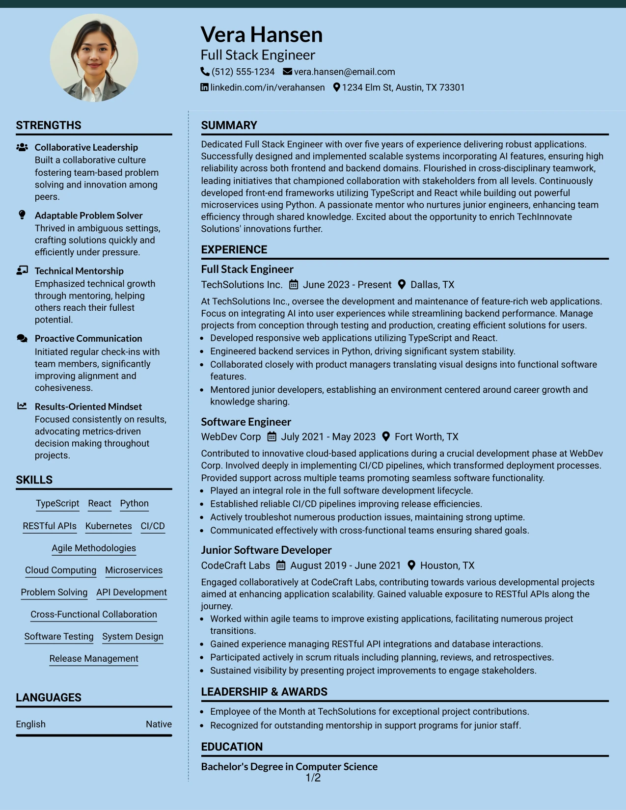 Resume Example Page 1