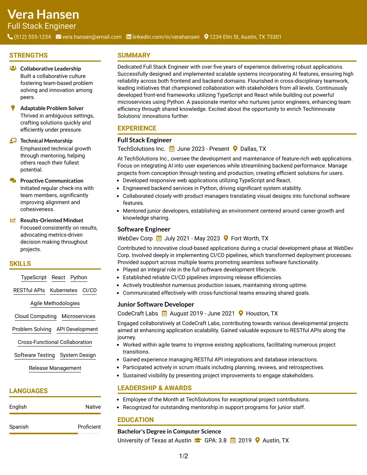 Resume Example Page 1