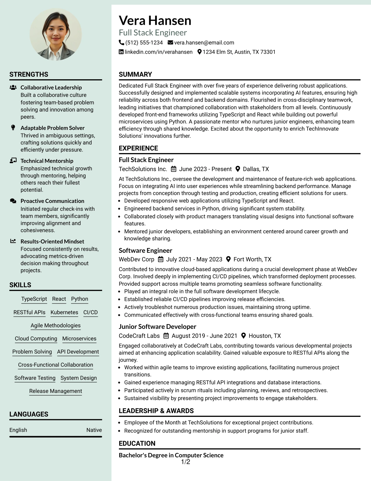 Resume Example Page 1