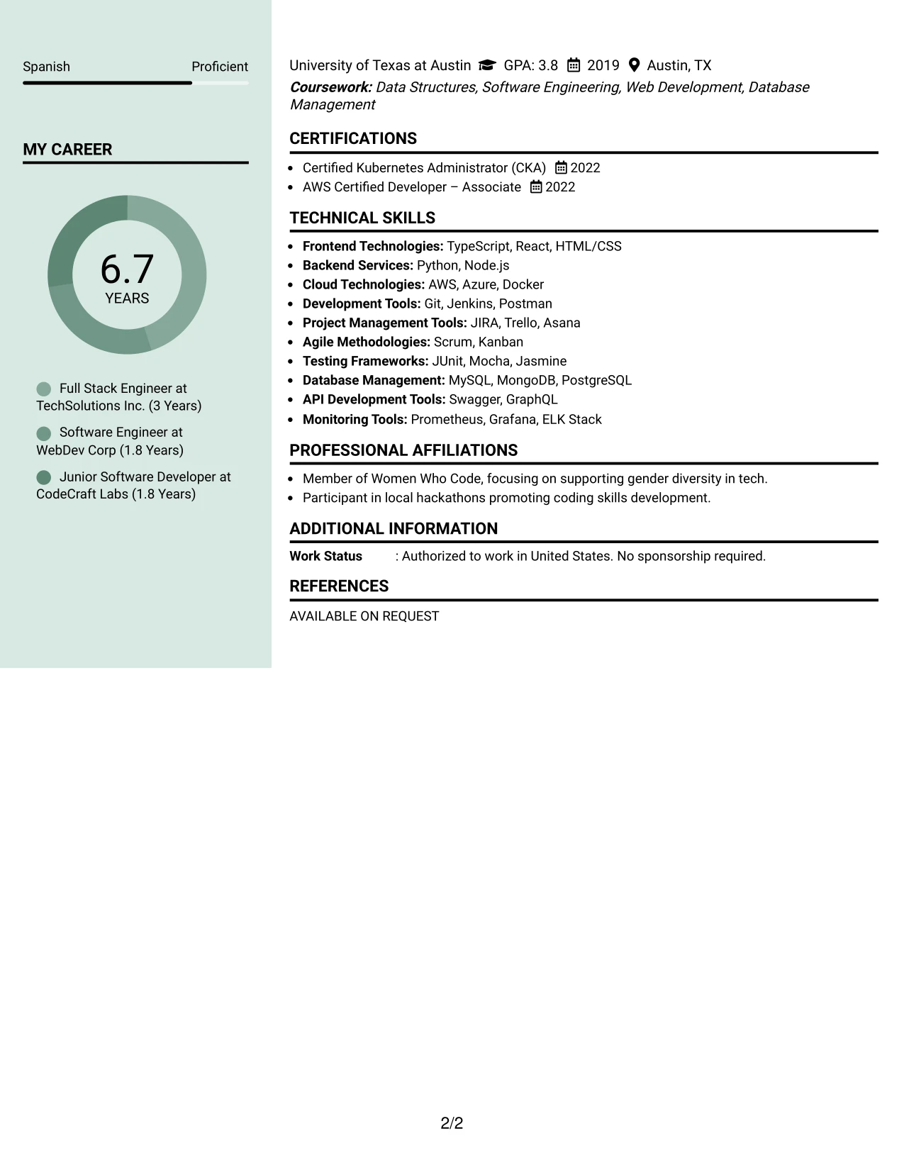 Resume Example Page 2