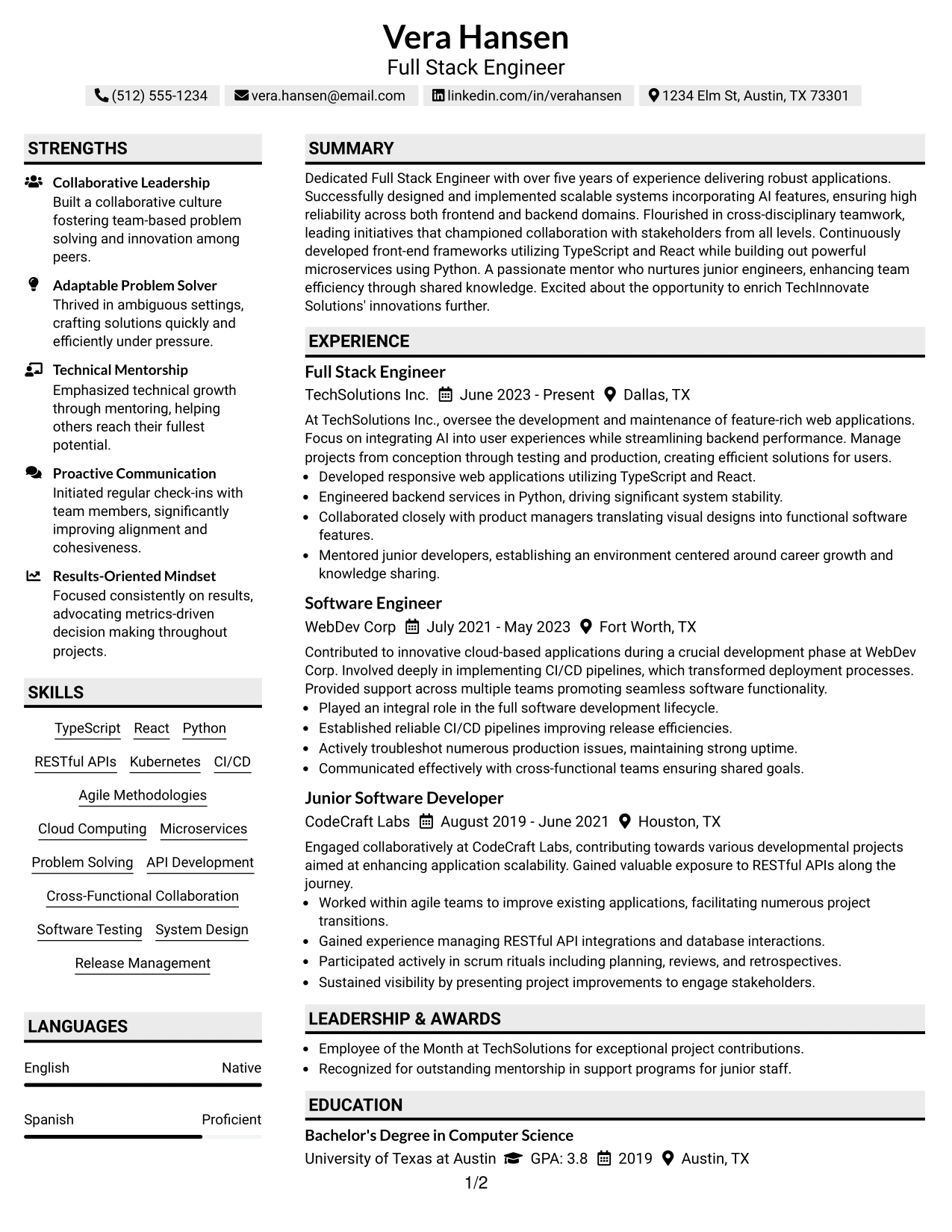 Resume Example Page 1