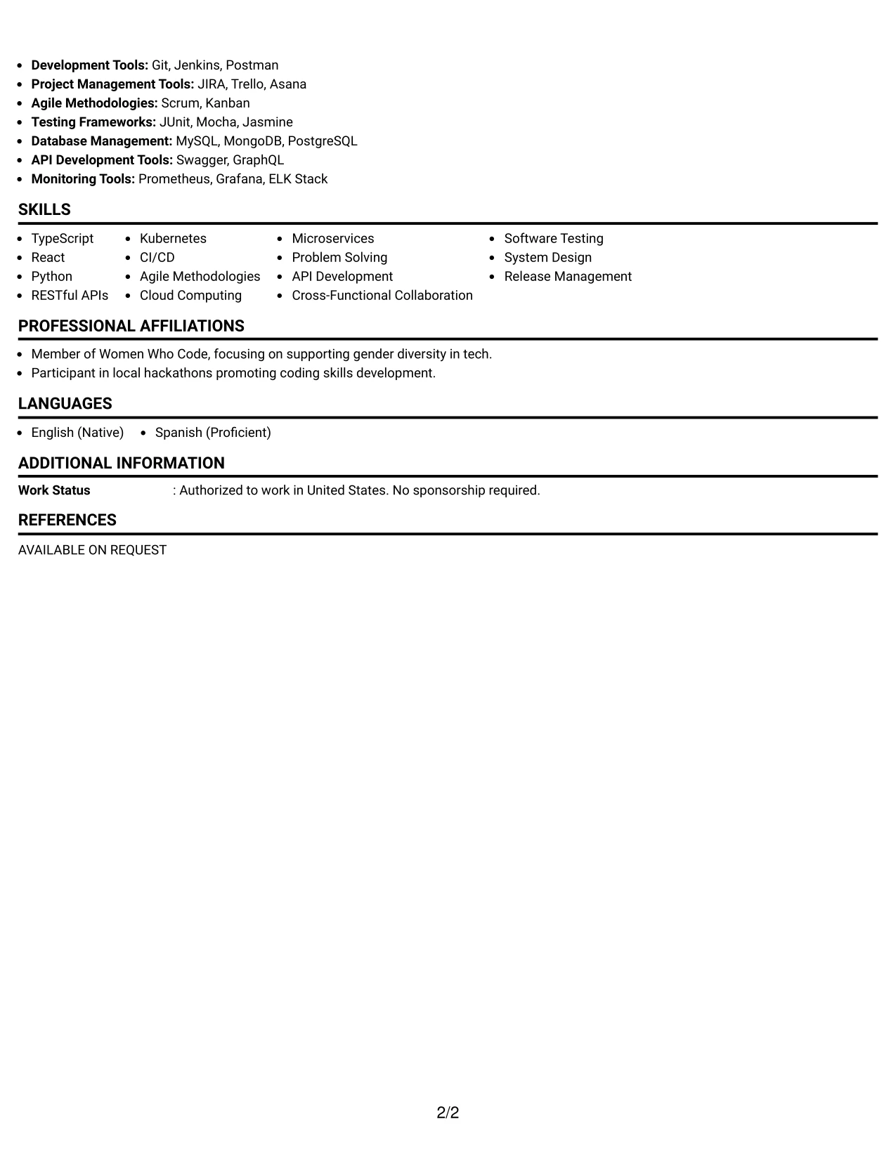 Resume Example Page 2