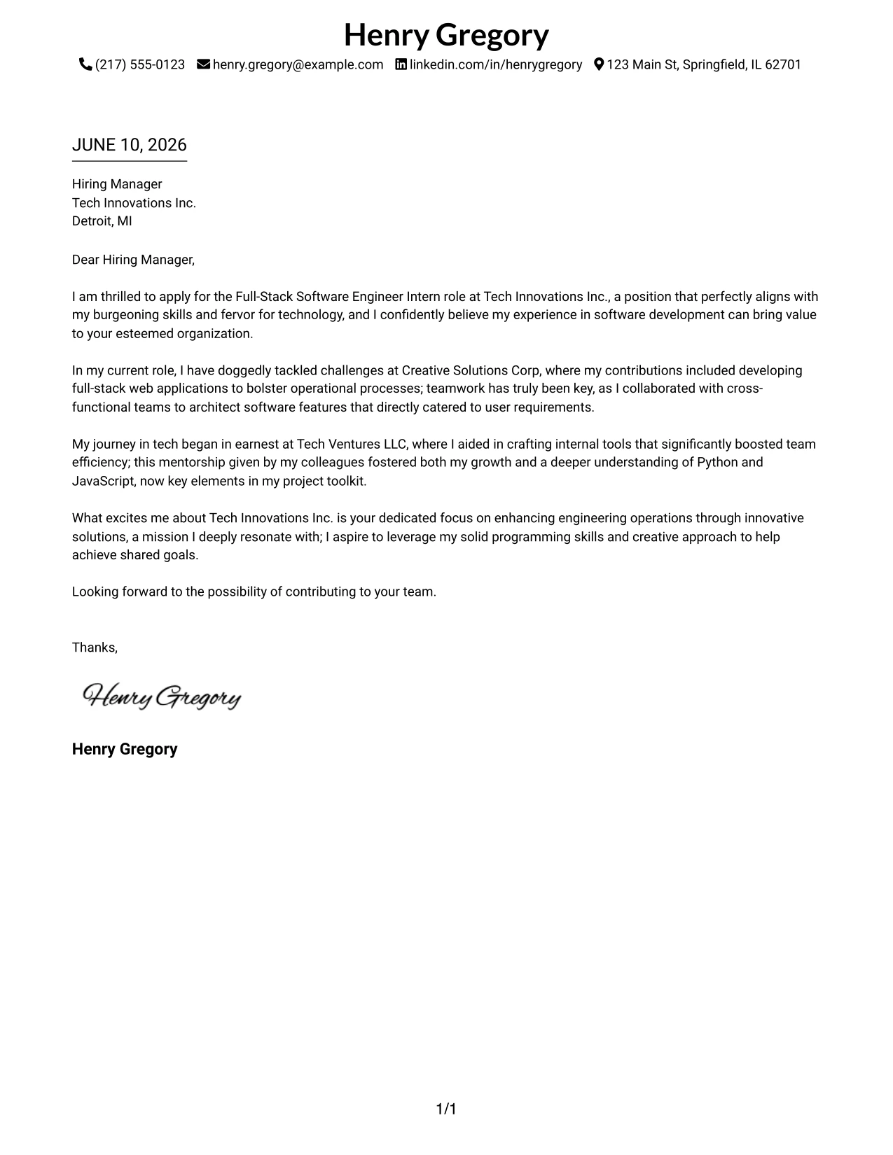 Resume Example Page 1