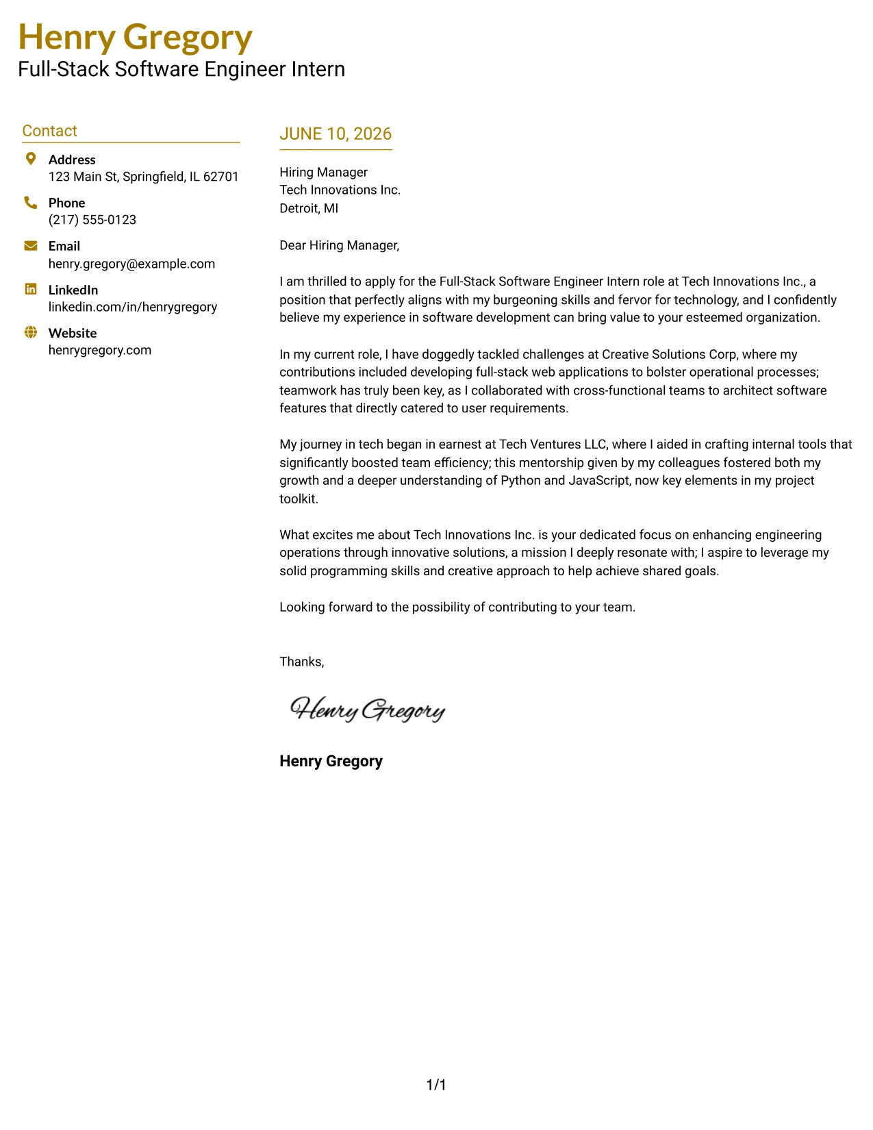 Resume Example Page 1
