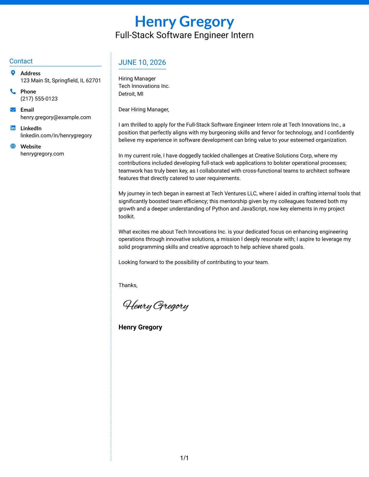 Resume Example Page 1
