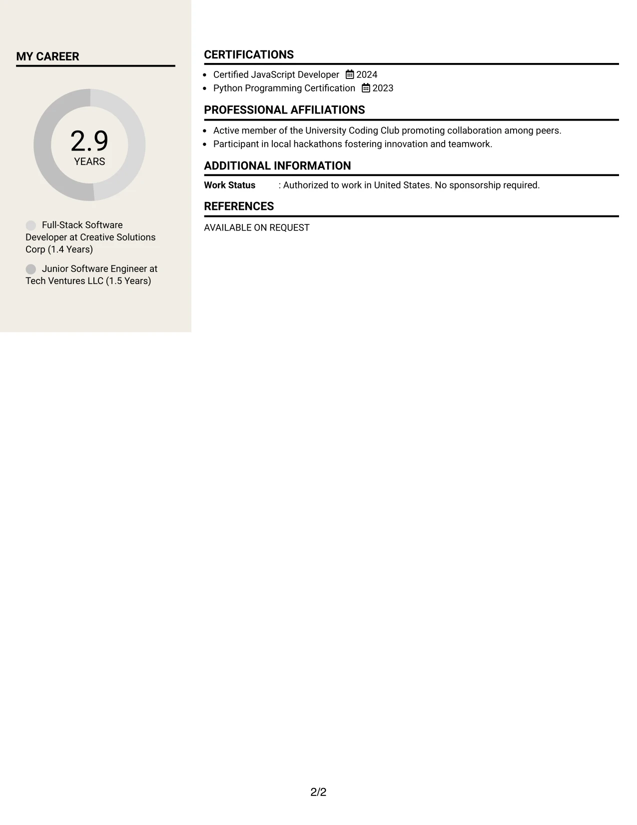 Resume Example Page 2