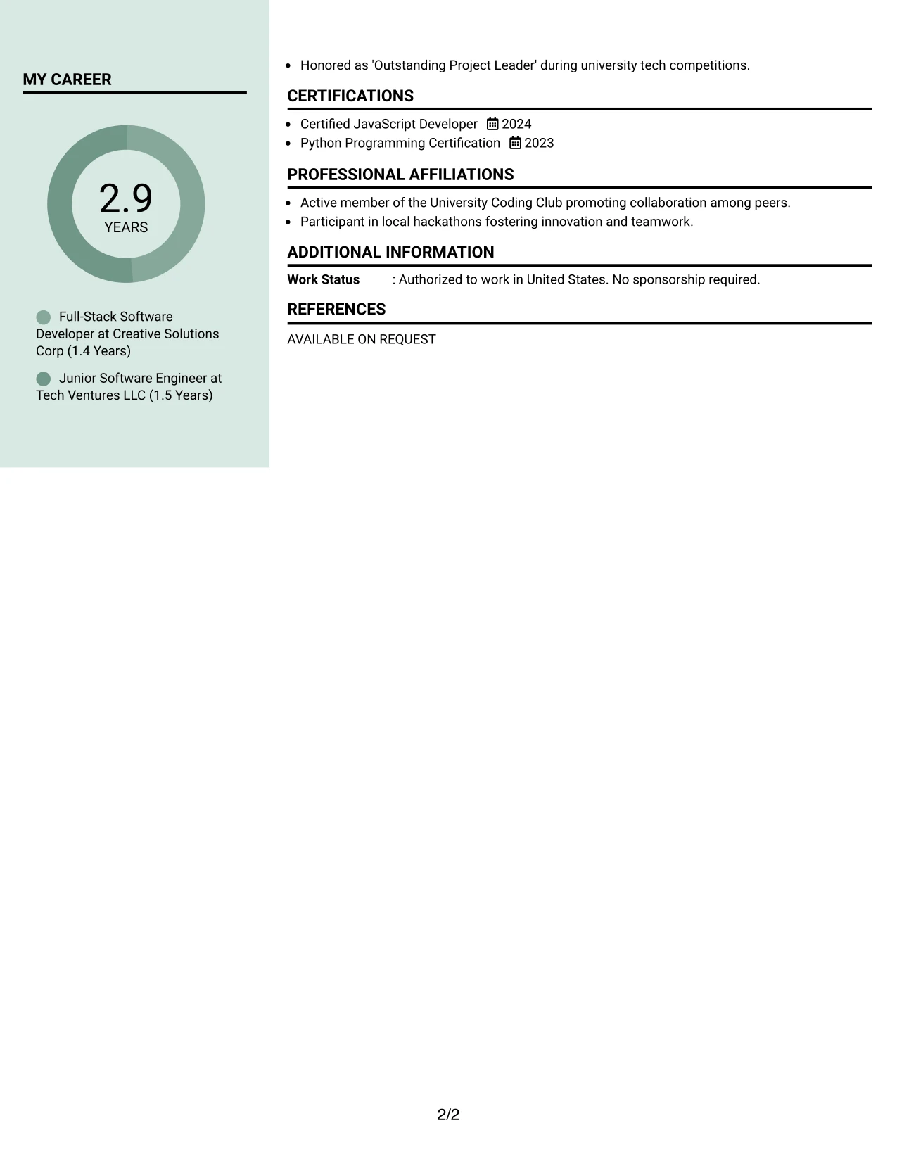 Resume Example Page 2