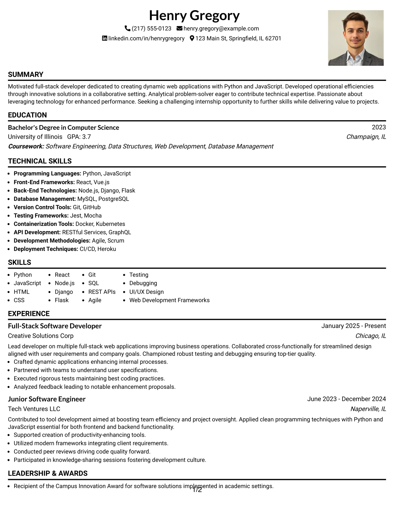 Resume Example Page 1