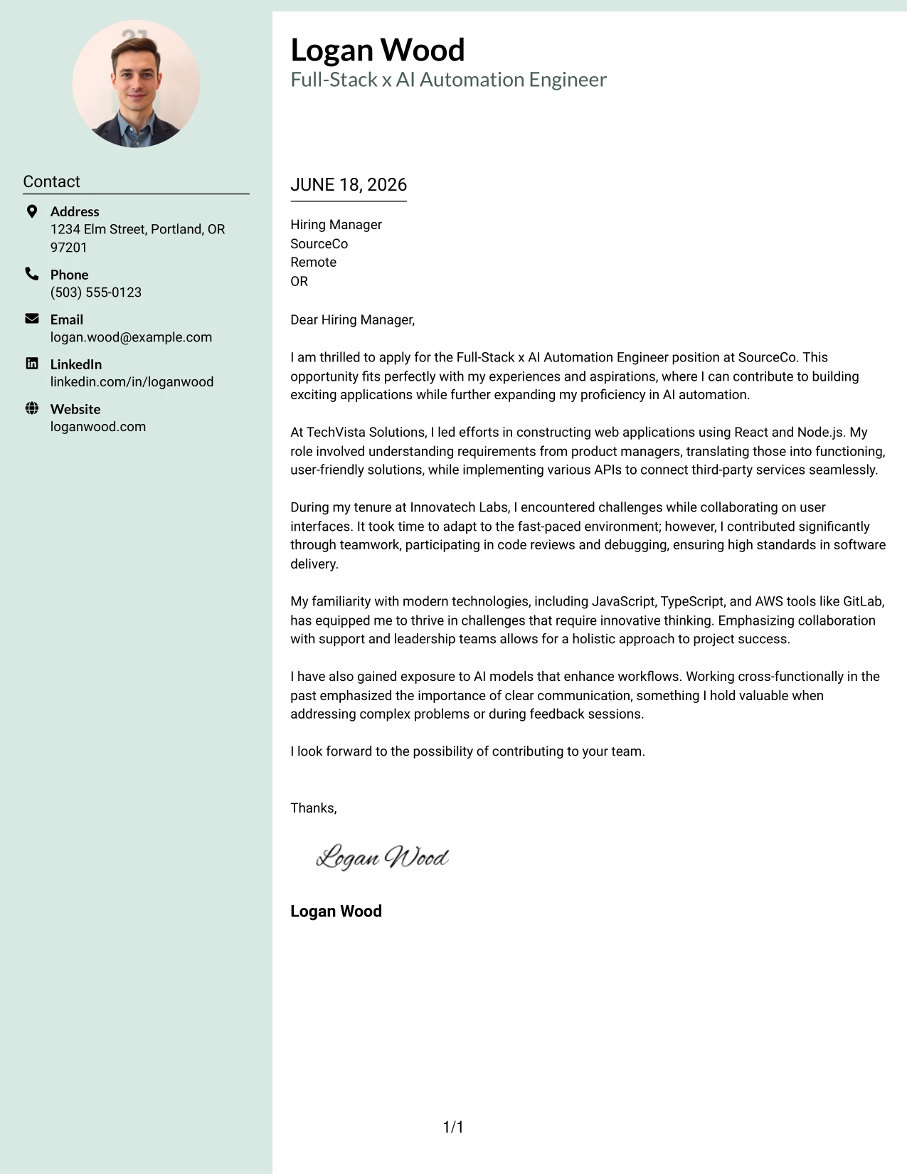 Resume Example Page 1