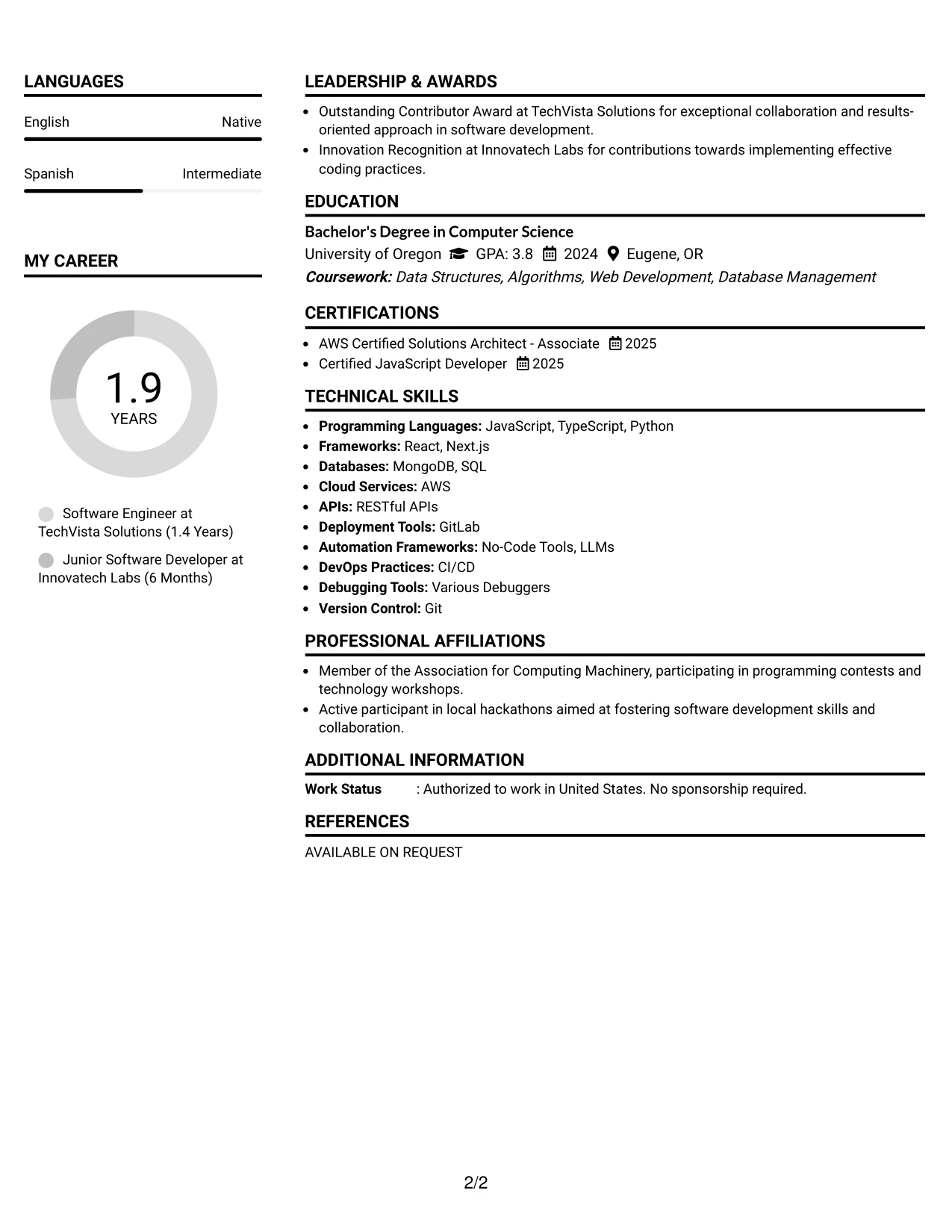 Resume Example Page 2