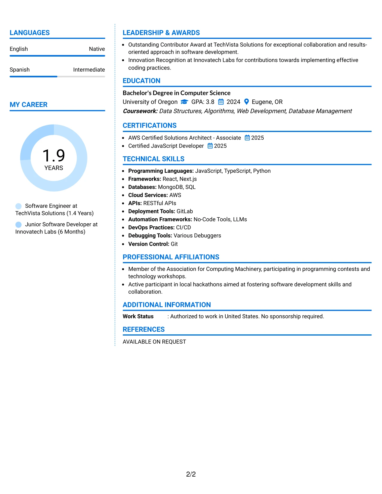 Resume Example Page 2