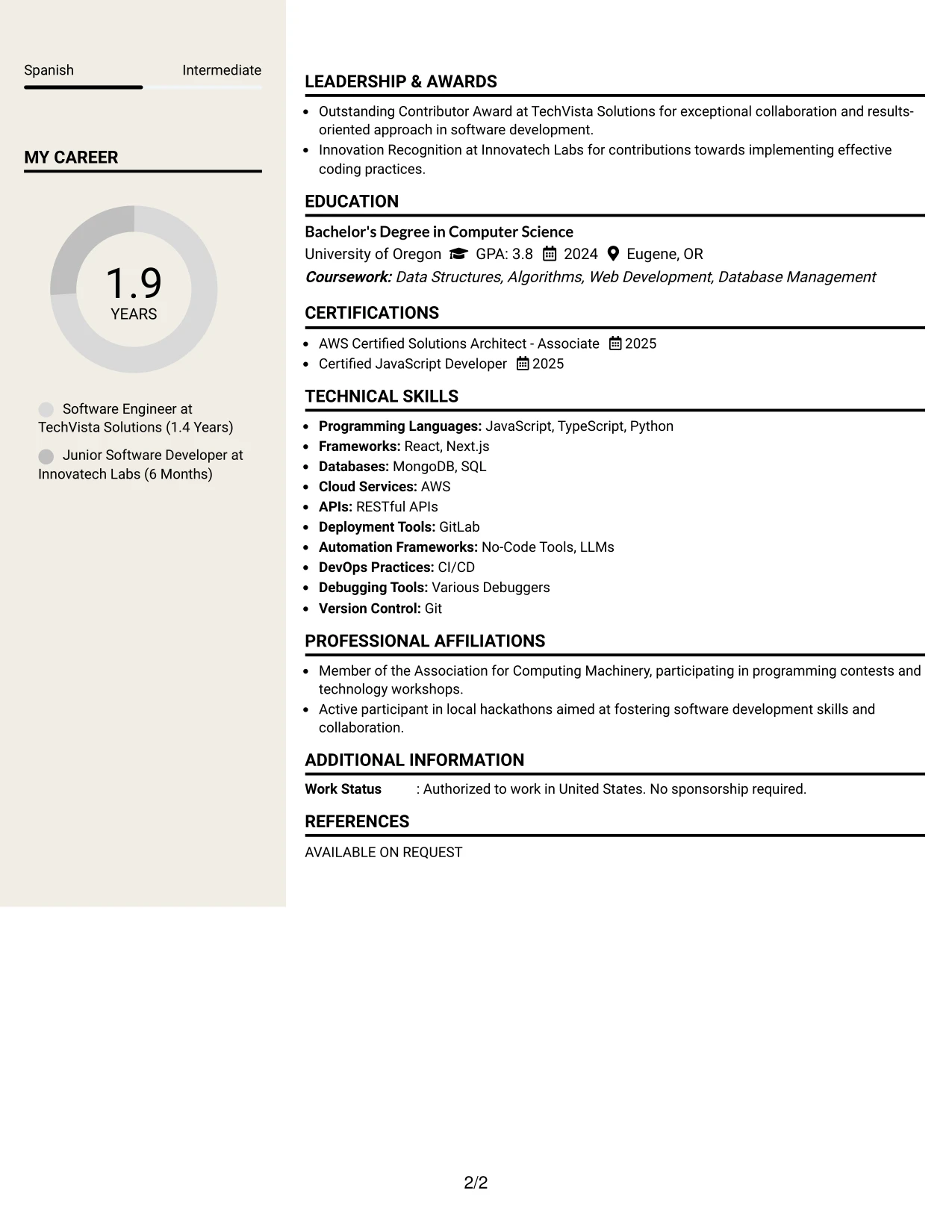 Resume Example Page 2