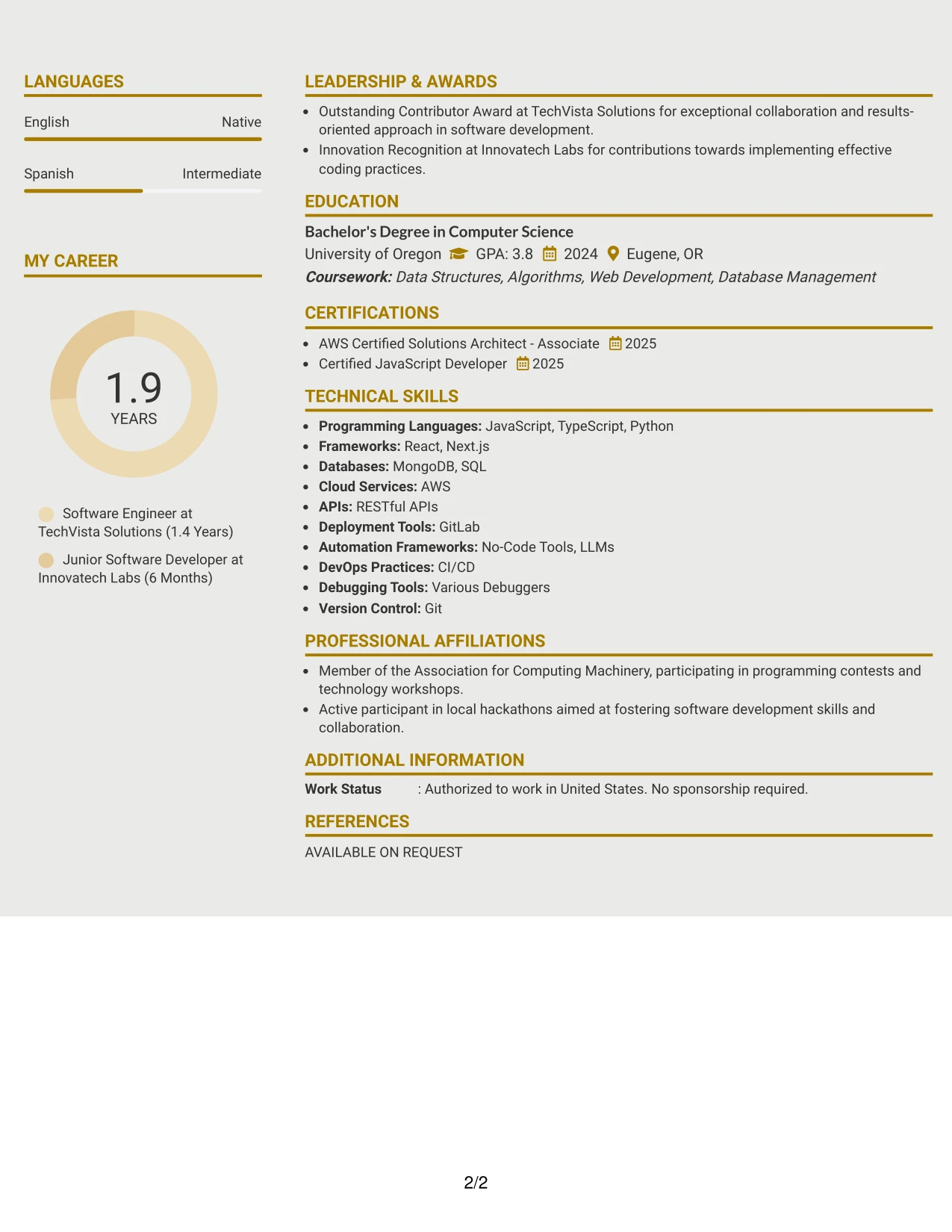 Resume Example Page 2