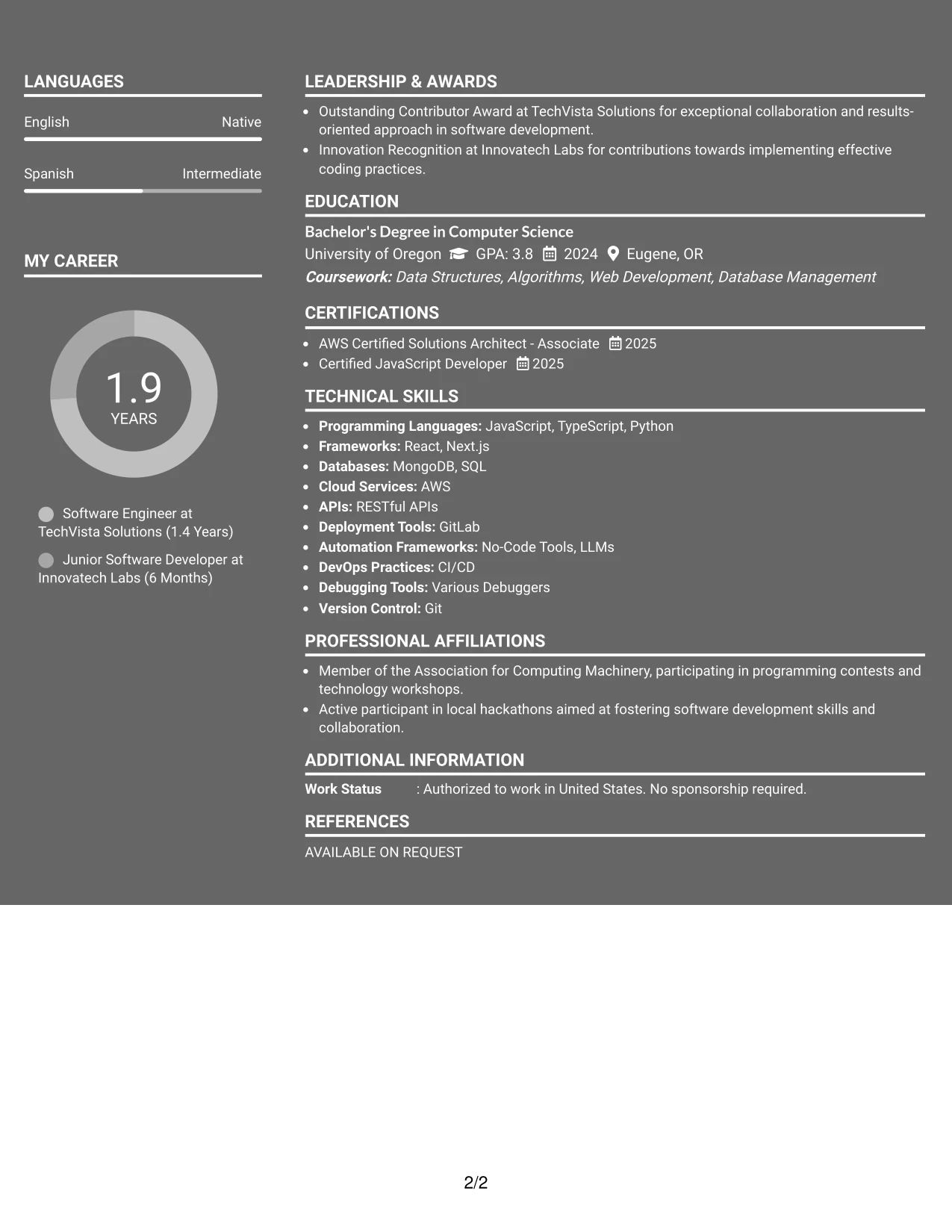 Resume Example Page 2