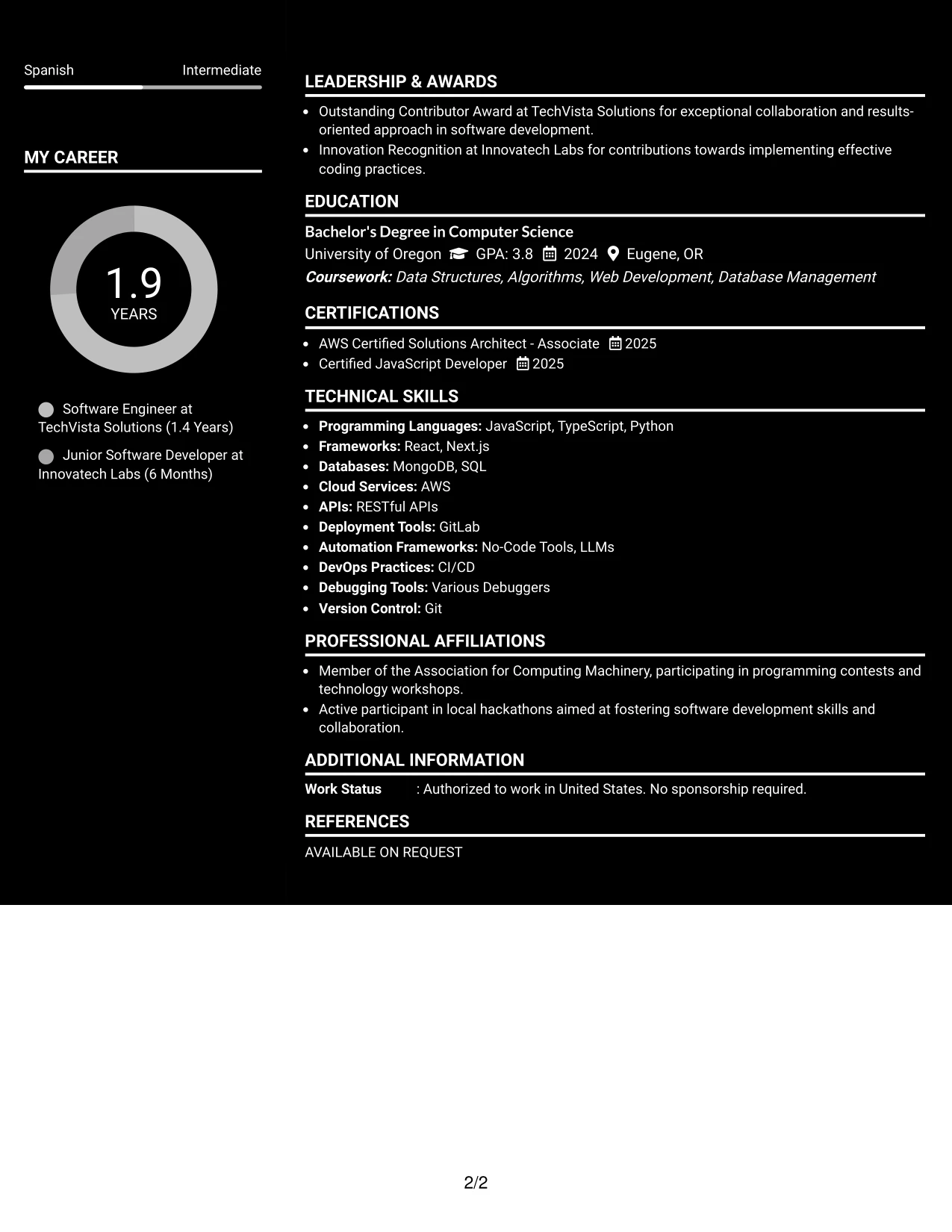 Resume Example Page 2