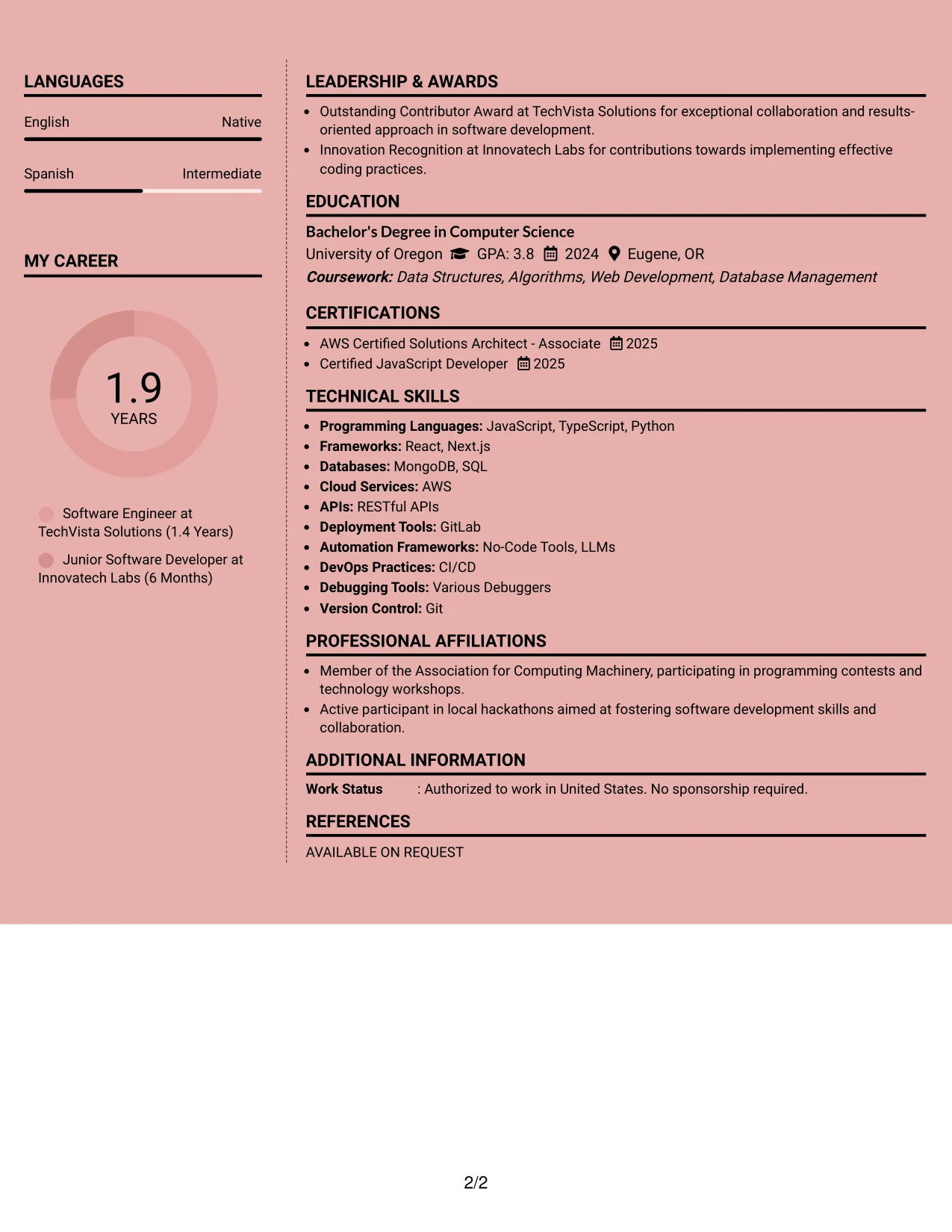 Resume Example Page 2