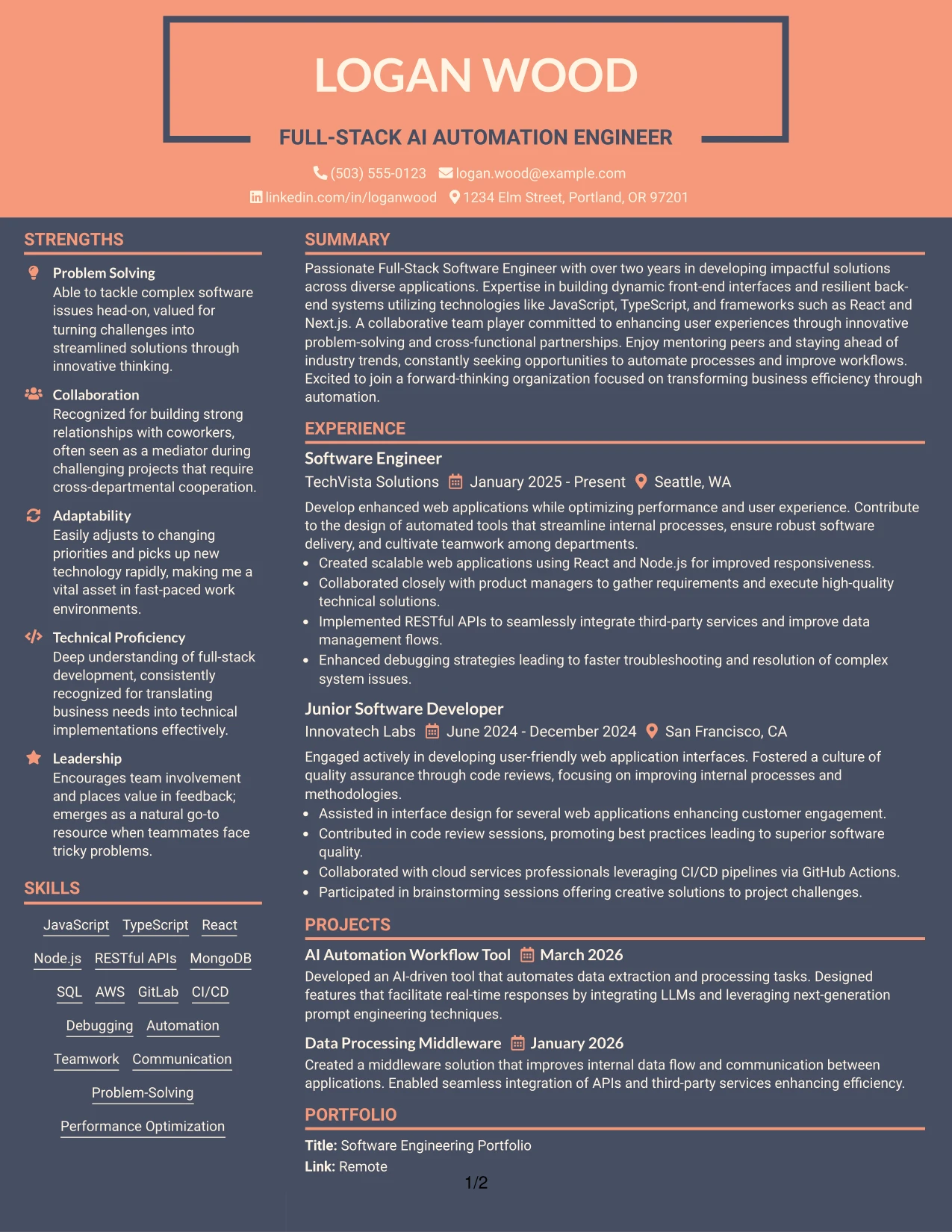 Resume Example Page 1