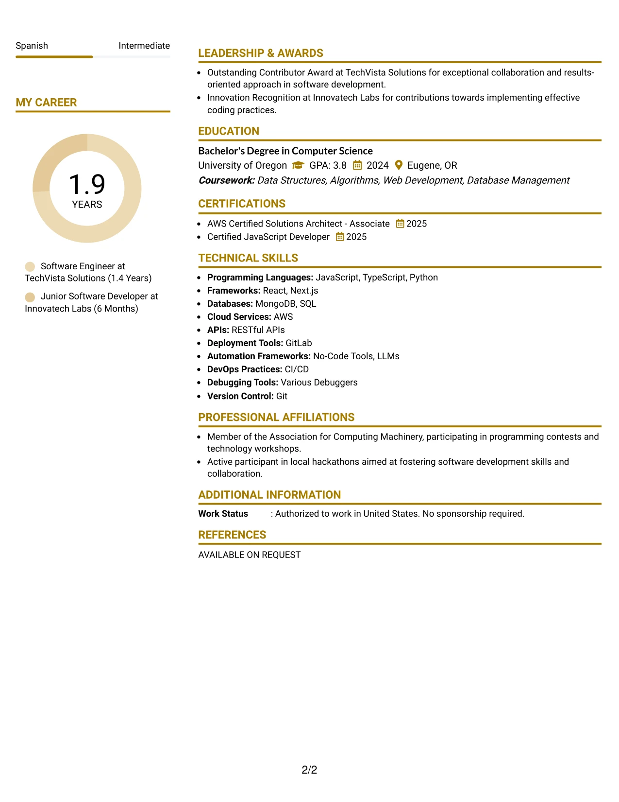 Resume Example Page 2