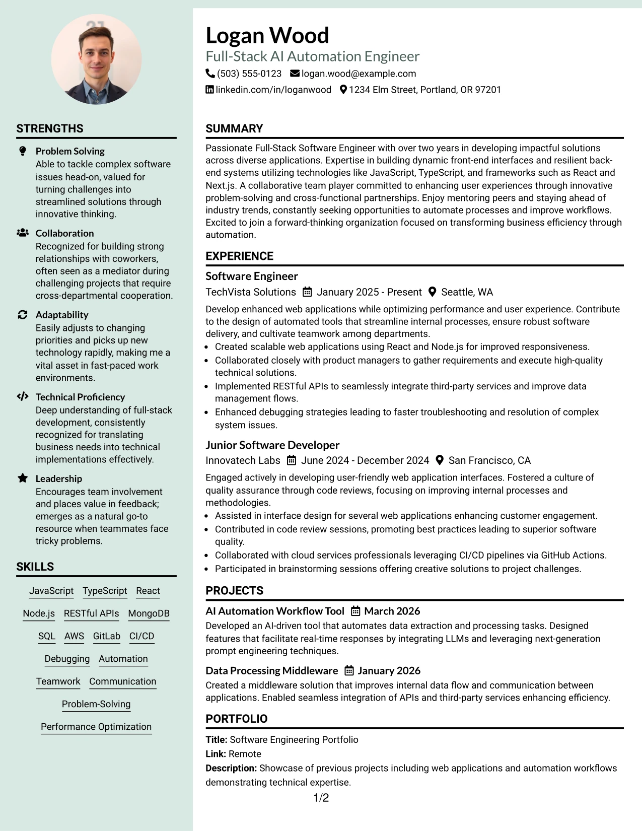 Resume Example Page 1