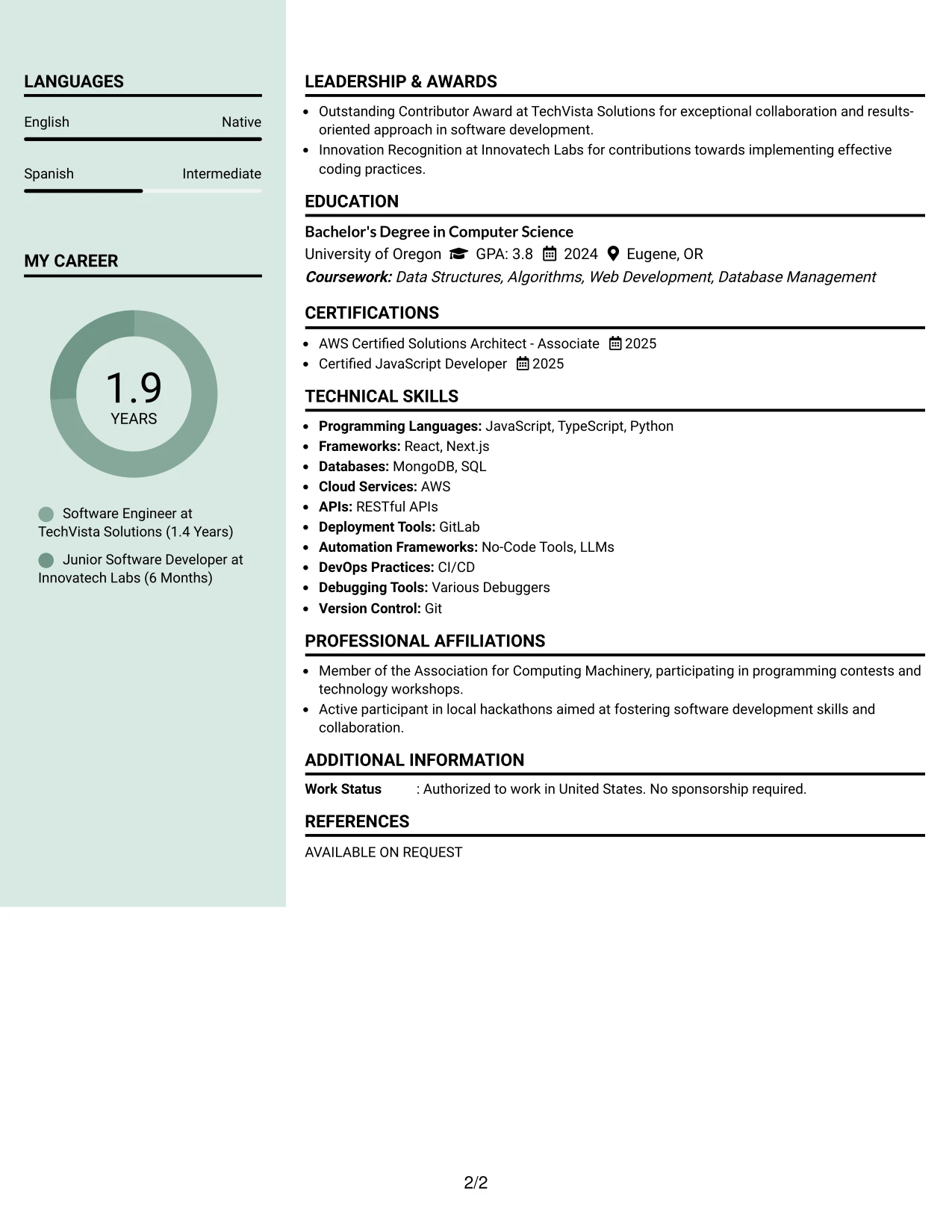 Resume Example Page 2