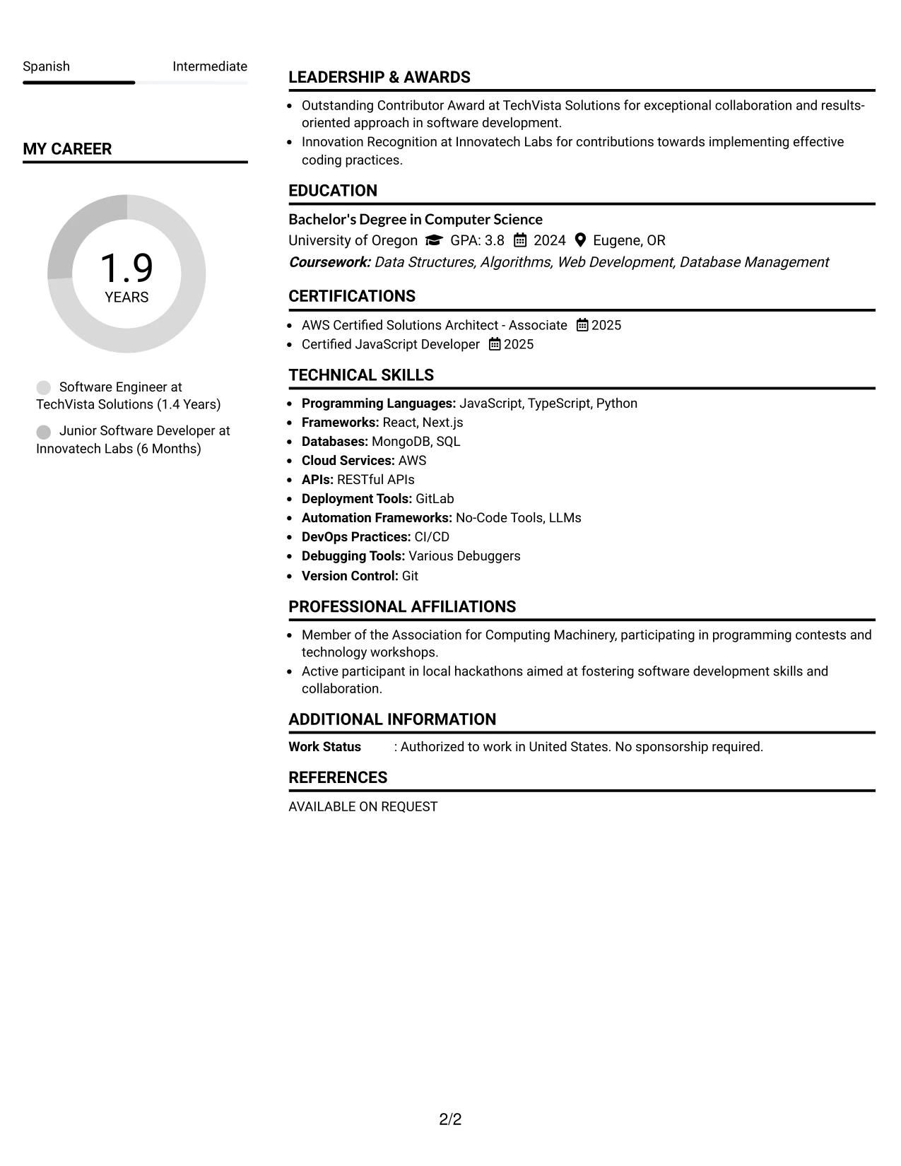 Resume Example Page 2