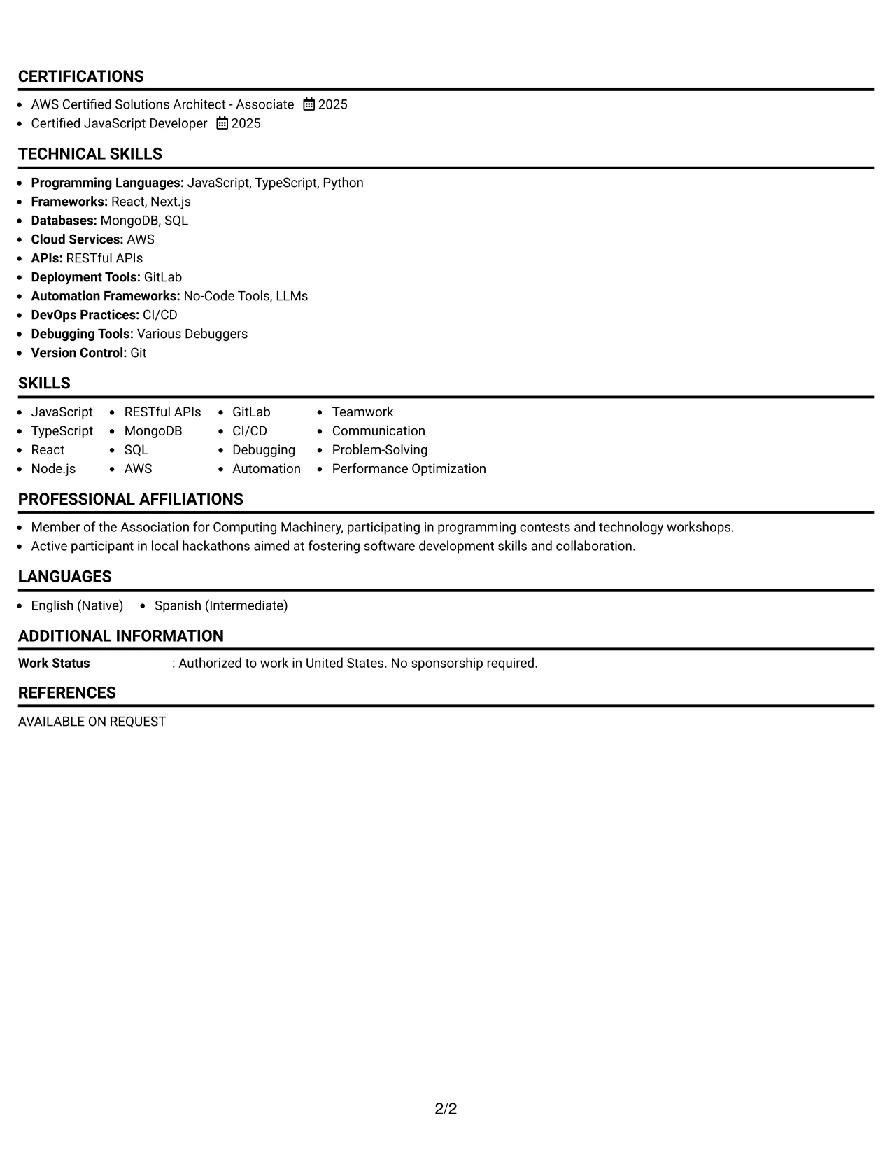 Resume Example Page 2