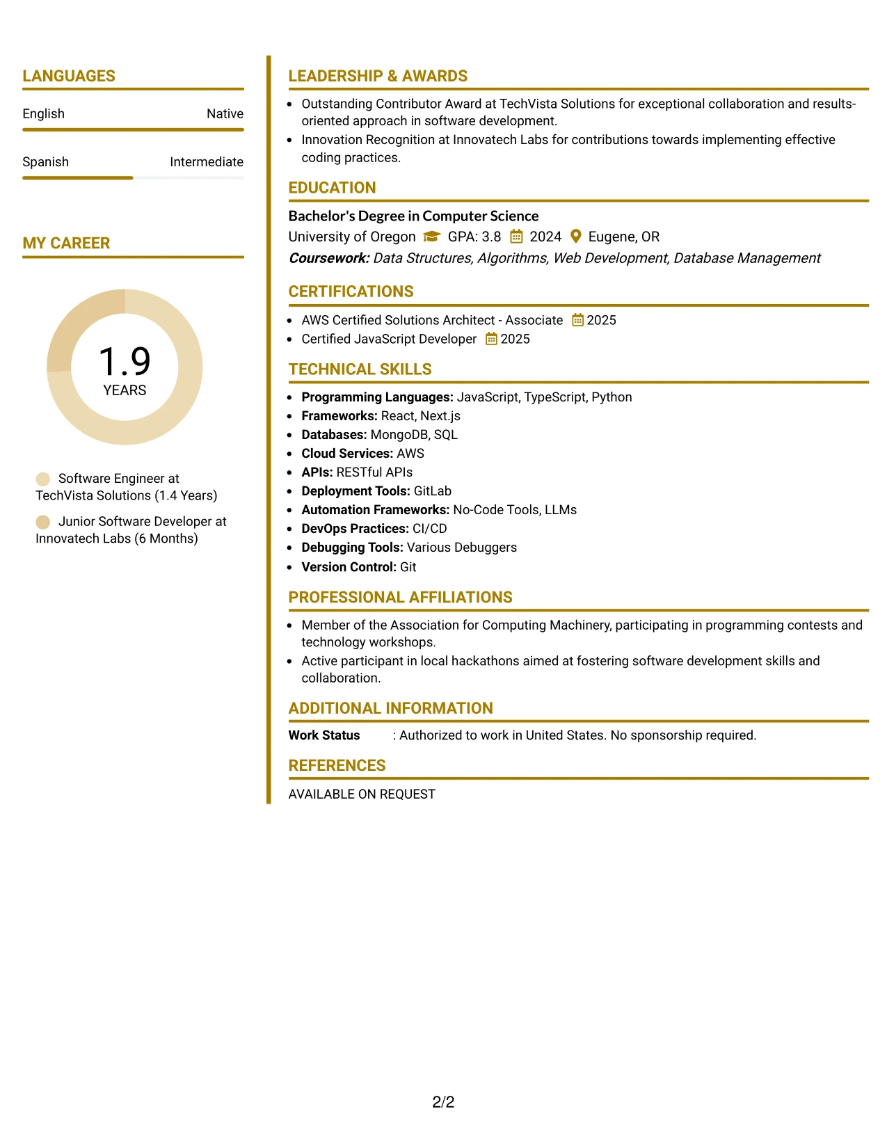 Resume Example Page 2