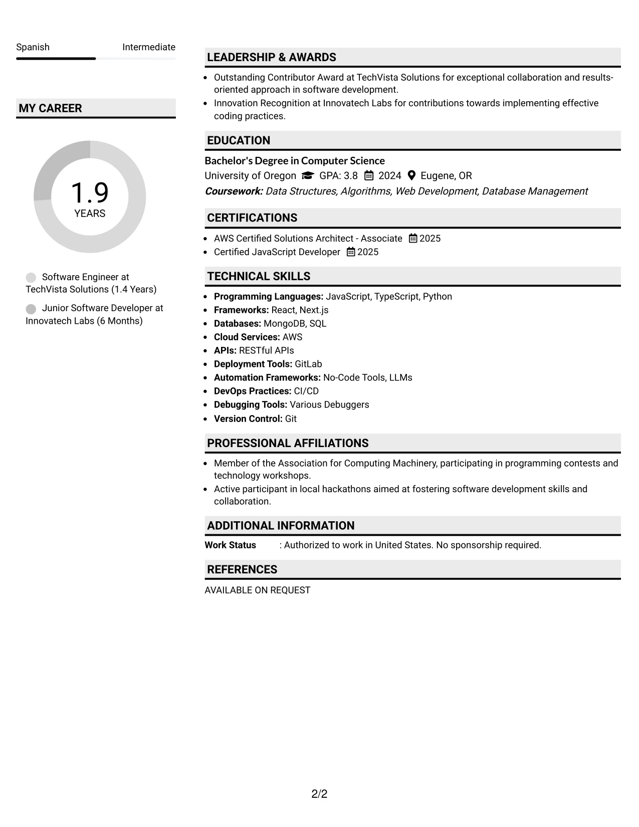 Resume Example Page 2