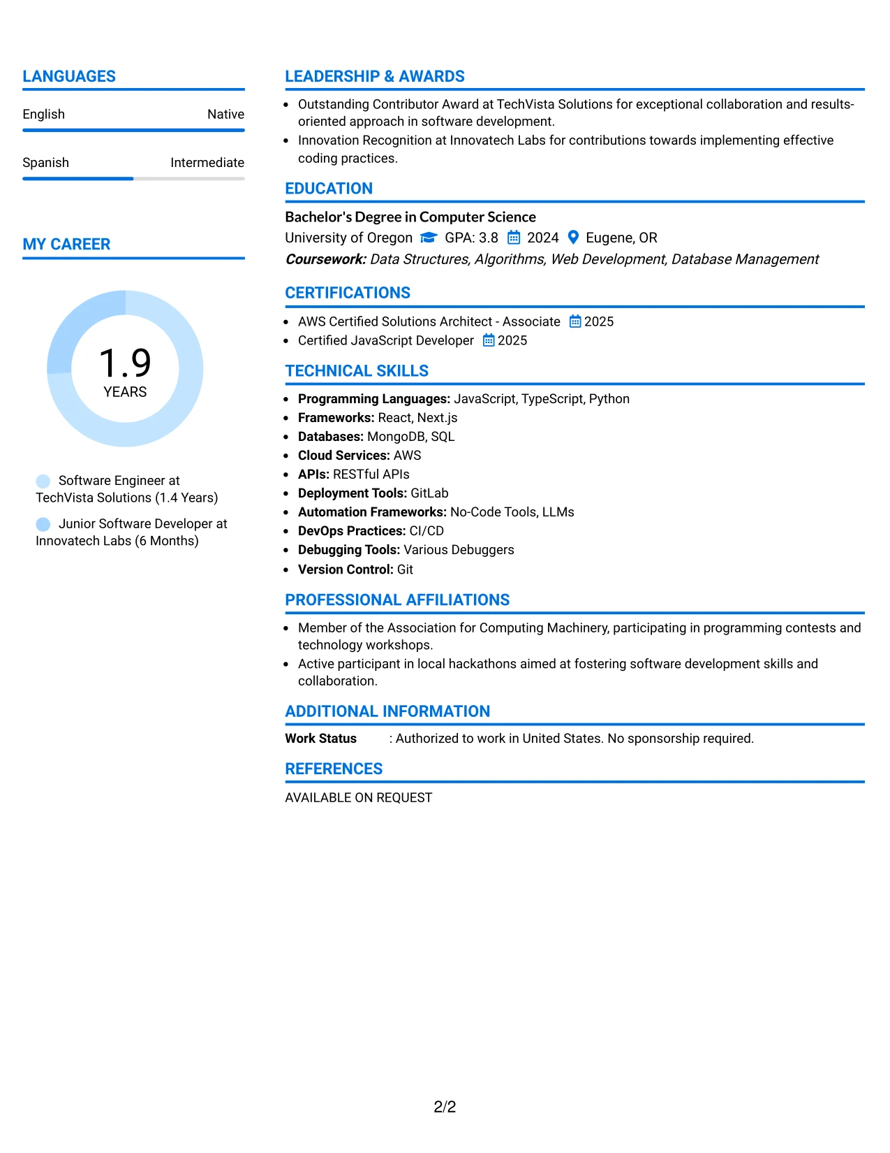 Resume Example Page 2