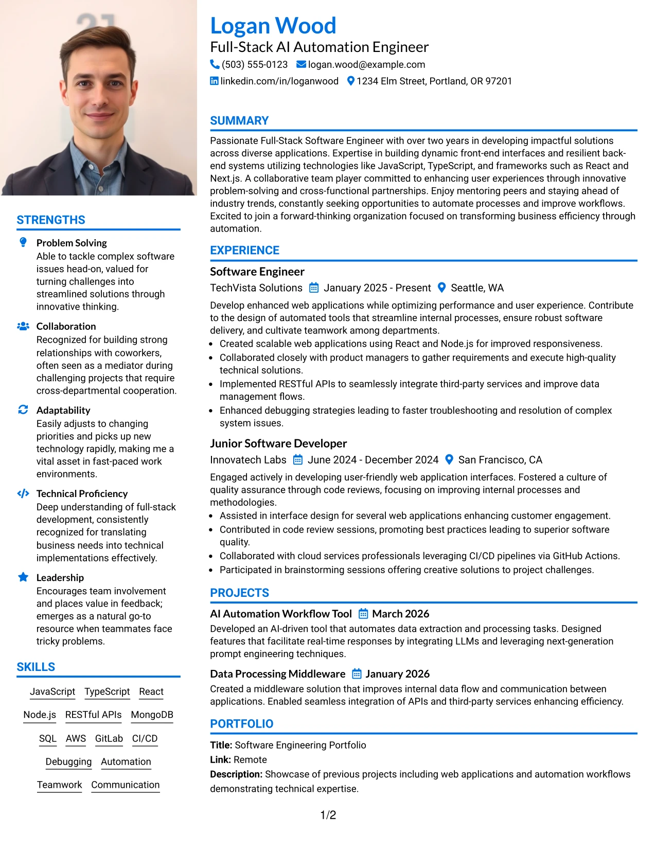Resume Example Page 1