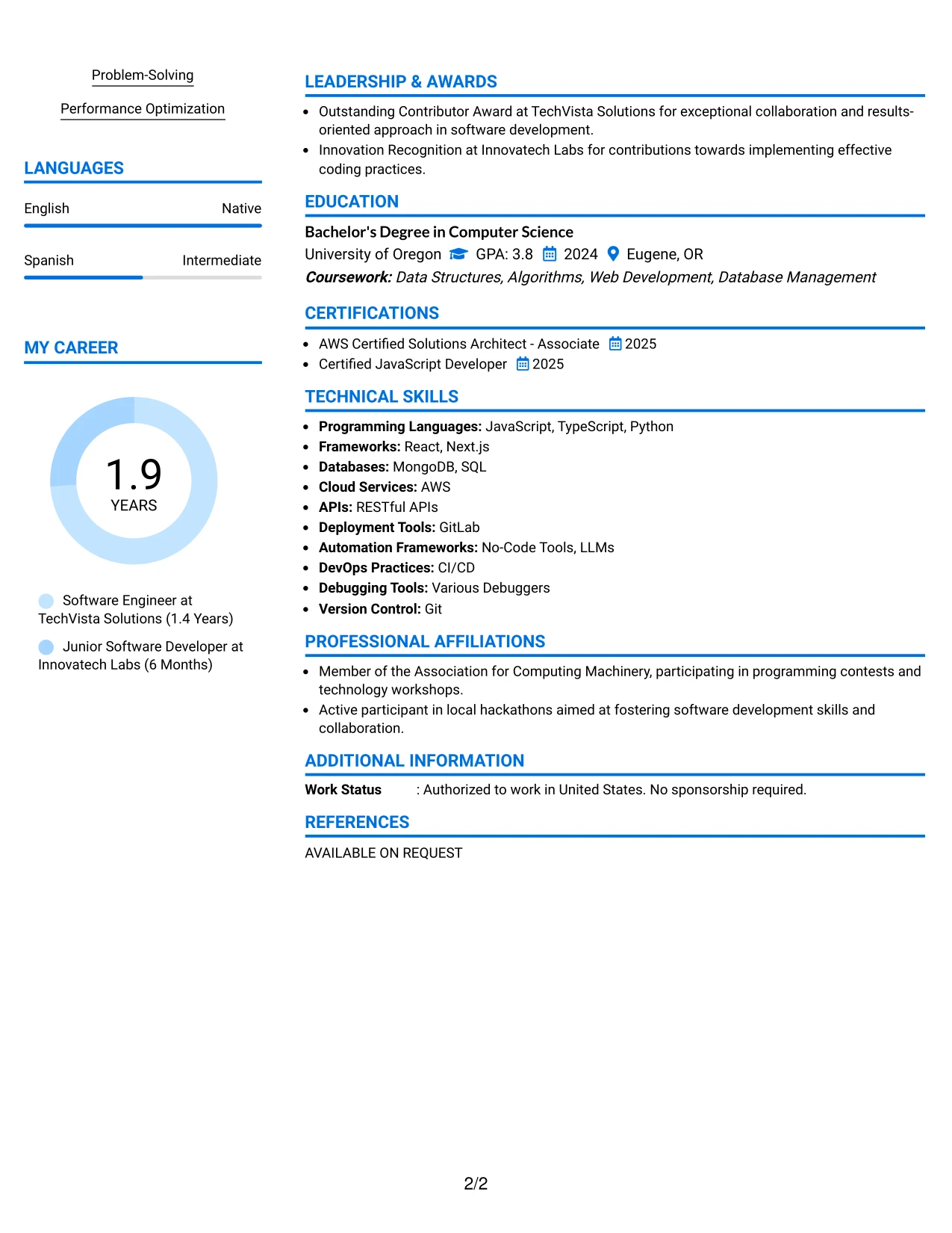 Resume Example Page 2
